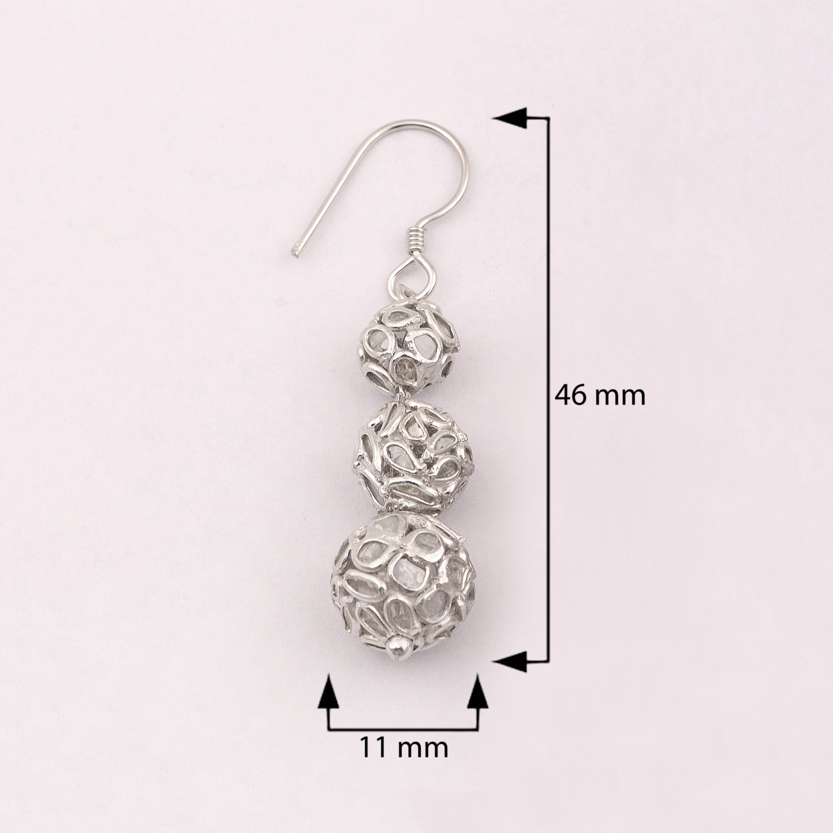 1.50 CTW Diamond Polki Beaded Dangle Earrings