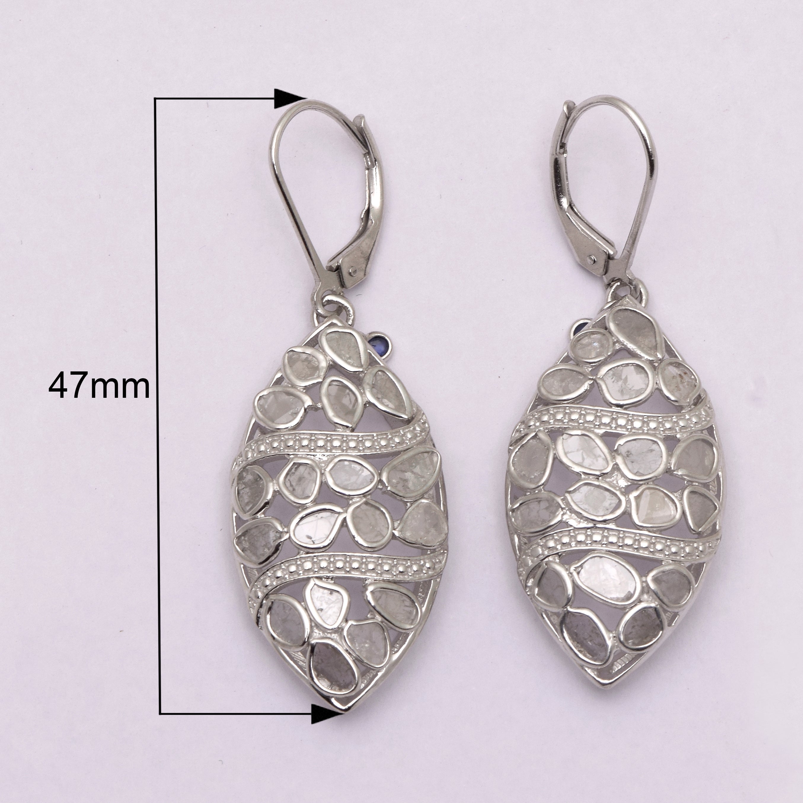 2.50 CTW Diamond Polki Blue Sapphire Leaf Earrings