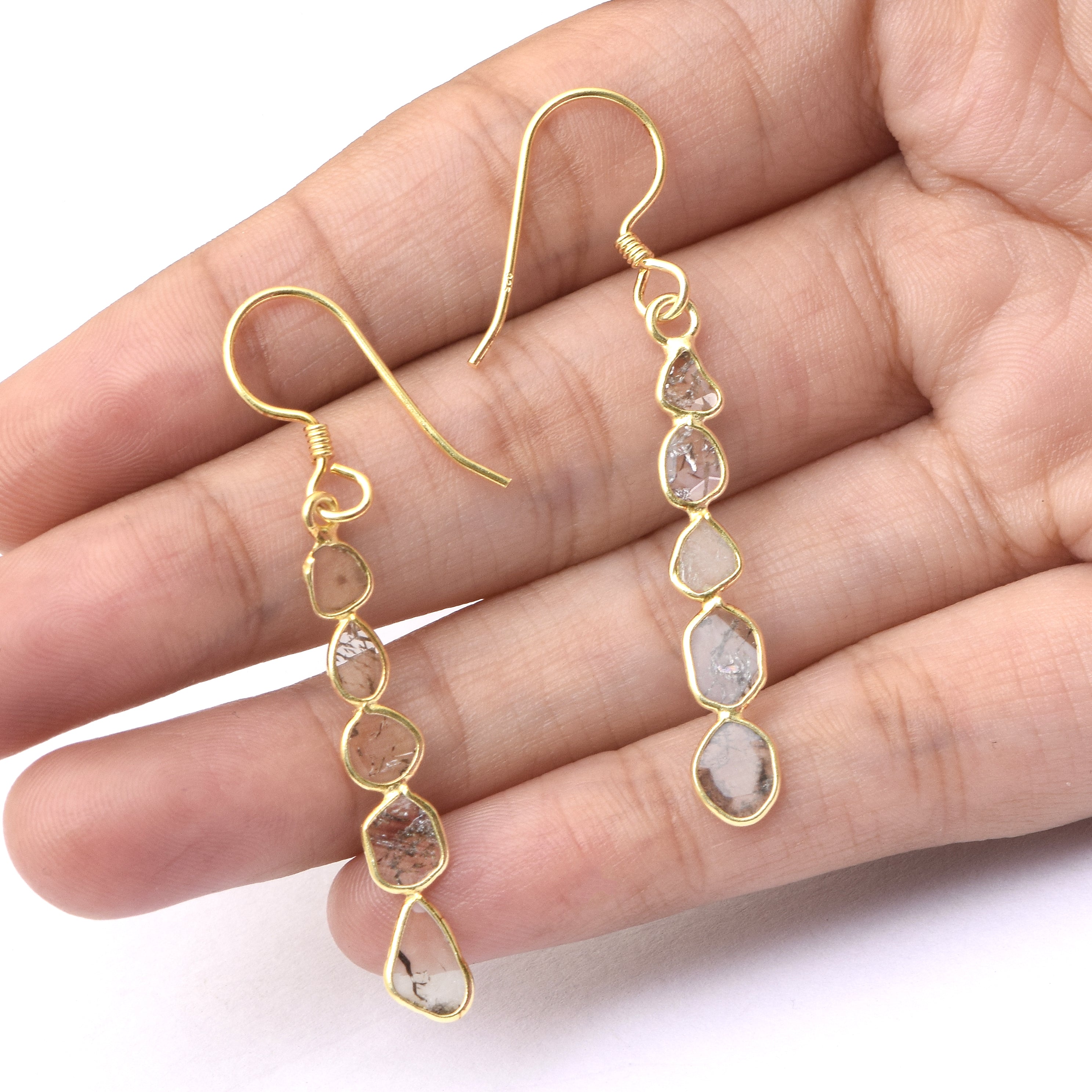 2.00 CTW  Diamond Polki Running Dangle Earrings