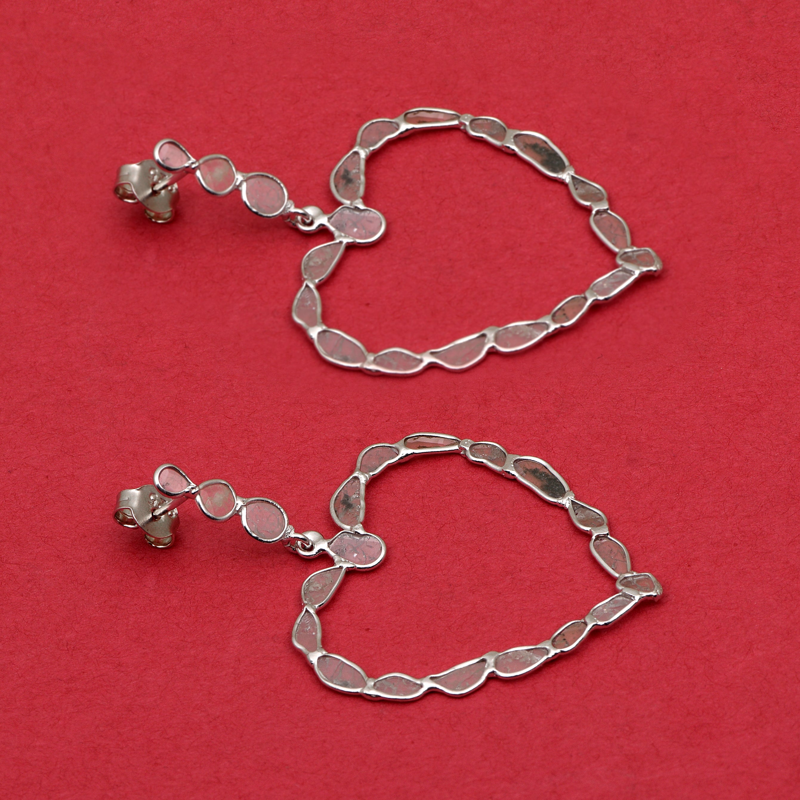 3.00 CTW Uncut Polki Diamond Love Heart Earrings