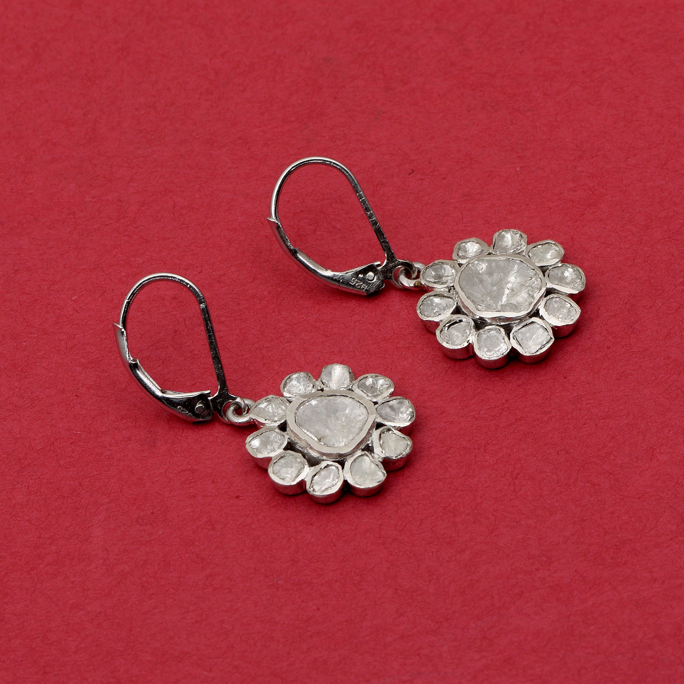 2.50 CTW Diamond Polki Floral Dangle Earrings