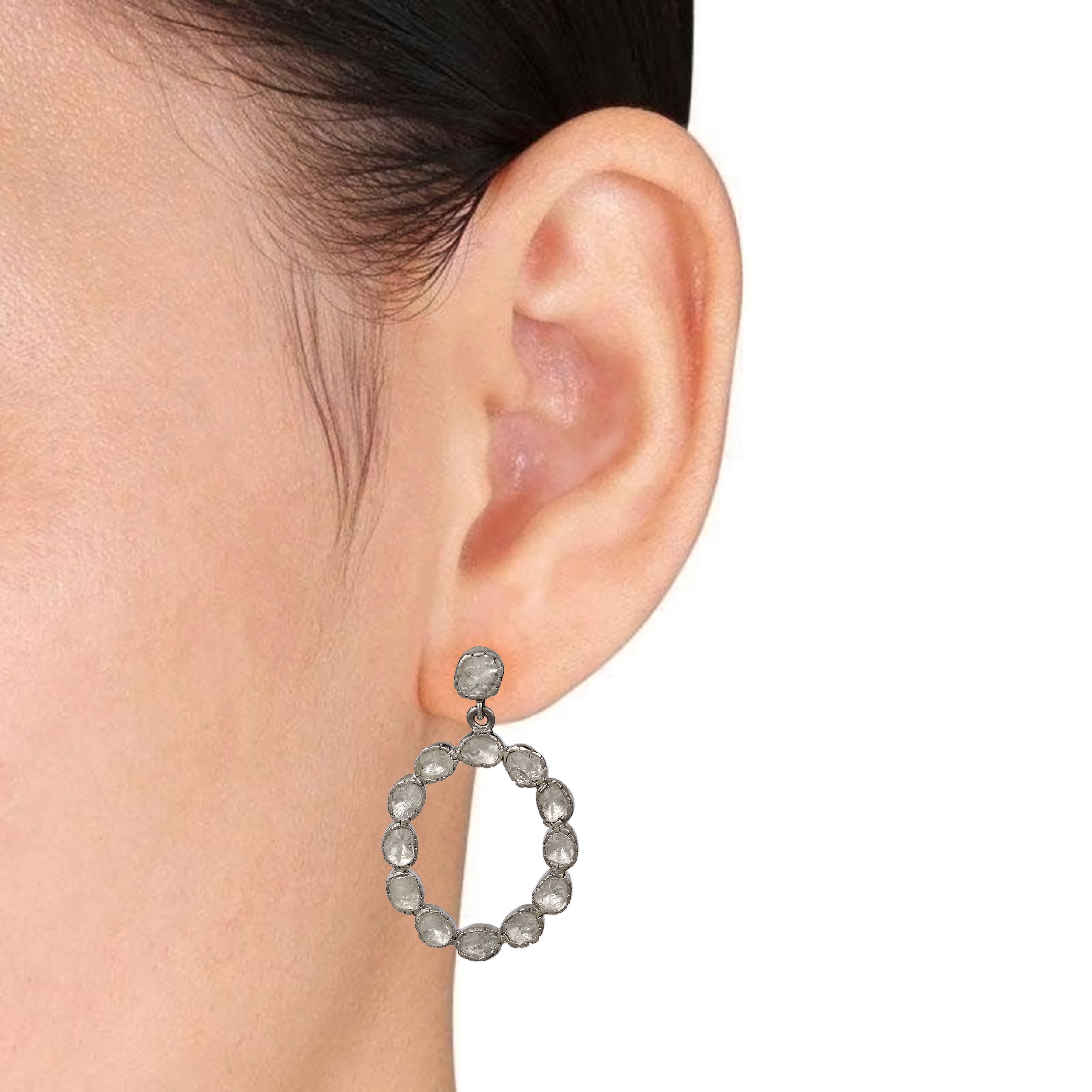 2.60 CTW Diamond Polki Oval Dangle Earrings