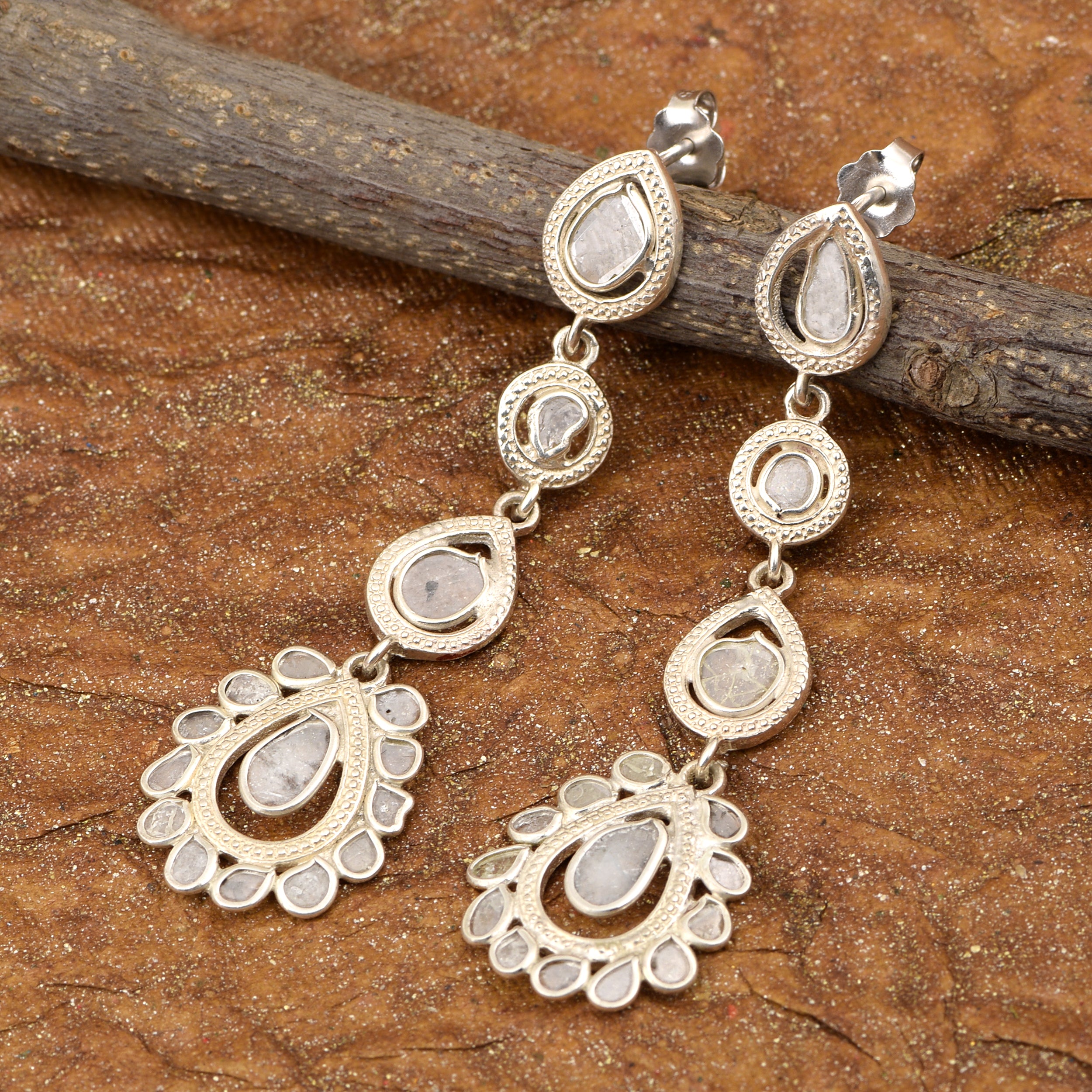 2.70 CTW Diamond Polki Long Dangle Earrings