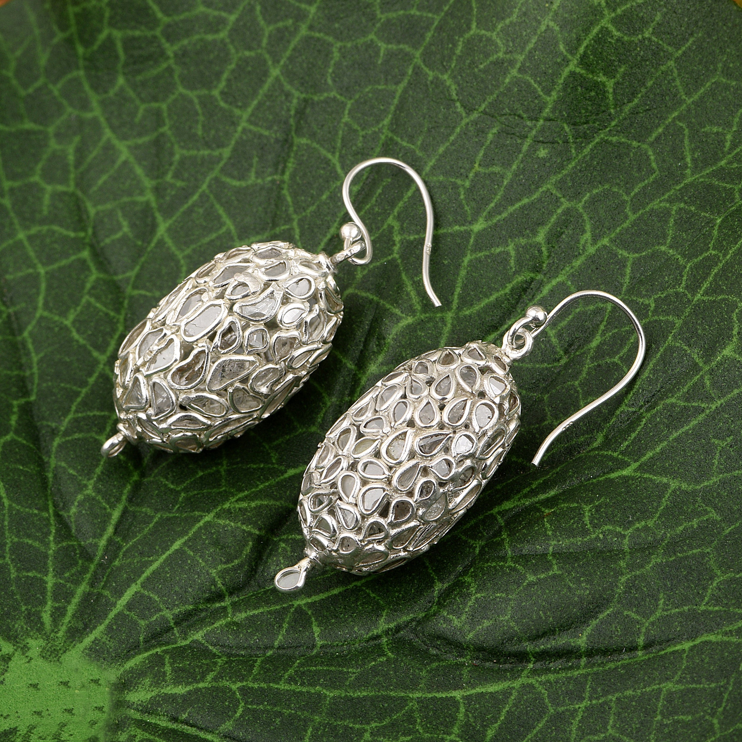 4 CTW Diamond Polki Beaded Dangle Earrings