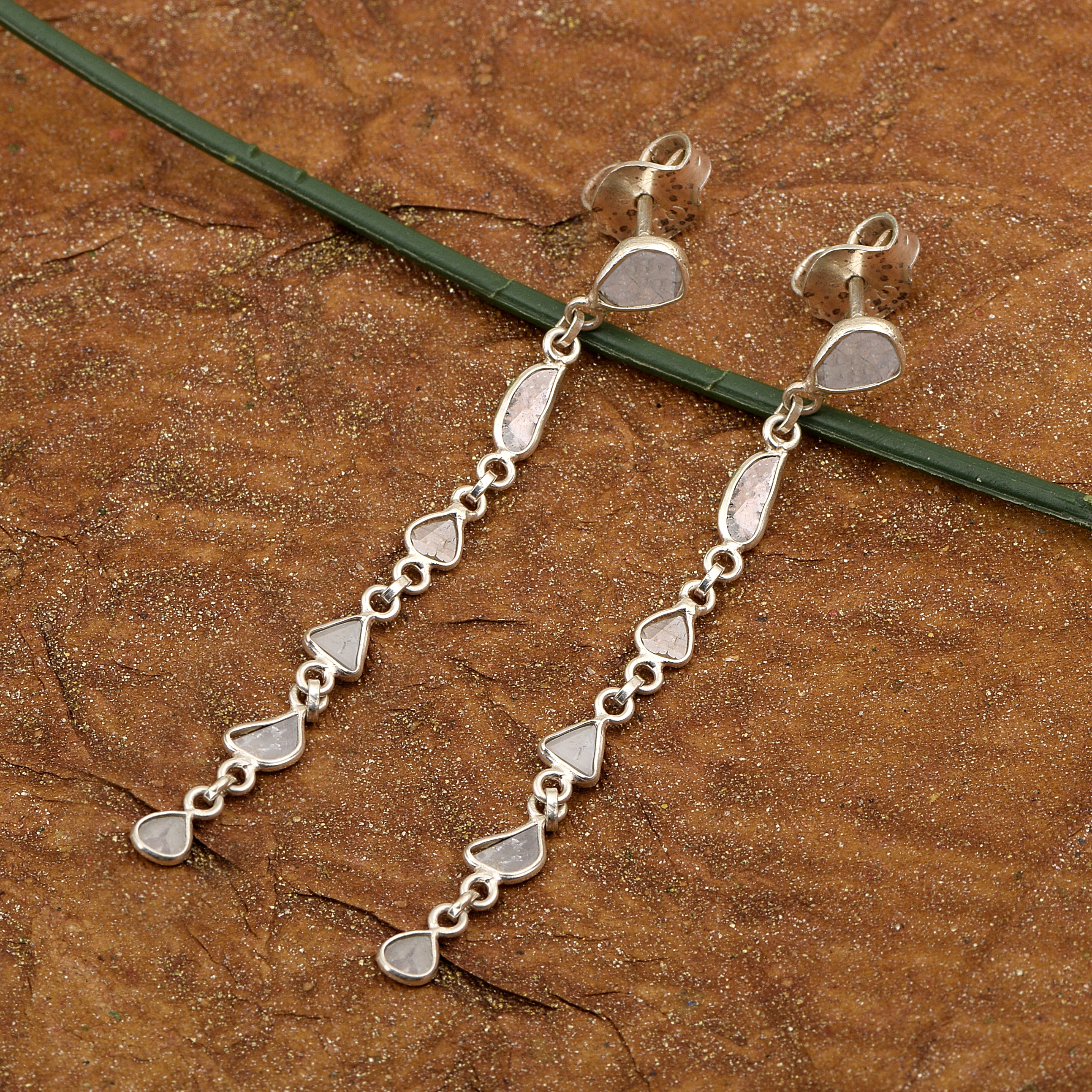 1 CTW Diamond Polki Long Chain Thread Earrings