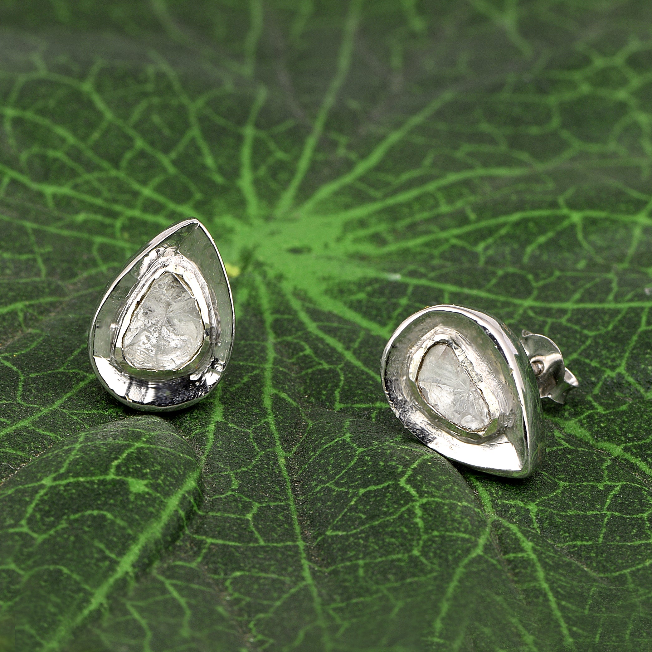 0.50 CTW Diamond Polki Pear Solitaire Stud Earrings