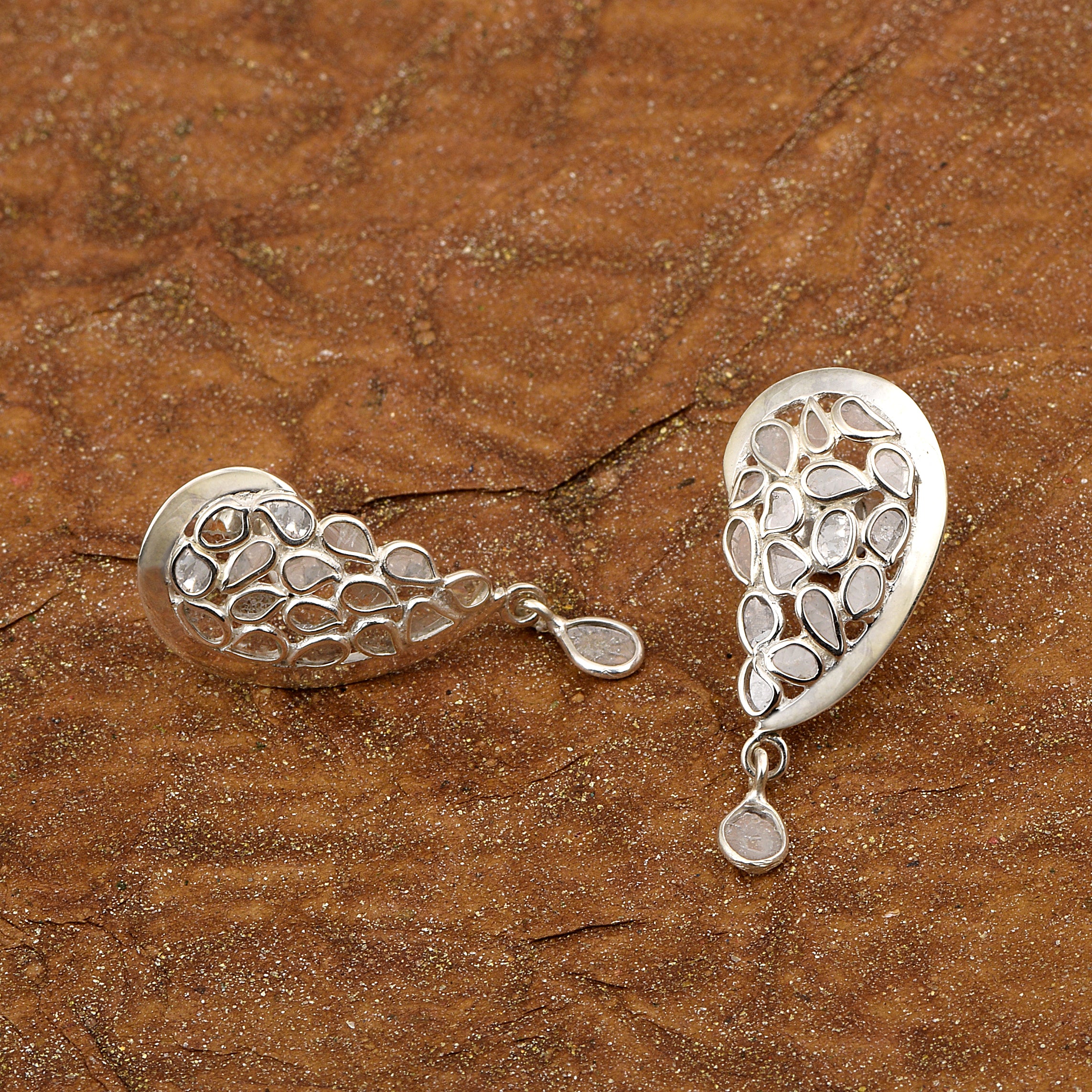 1 CTW Diamond Polki Half Heart Dangles Earrings