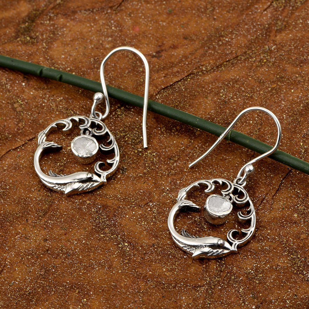0.25 CTW Slice Polki Diamond Drop Dolphin Earrings