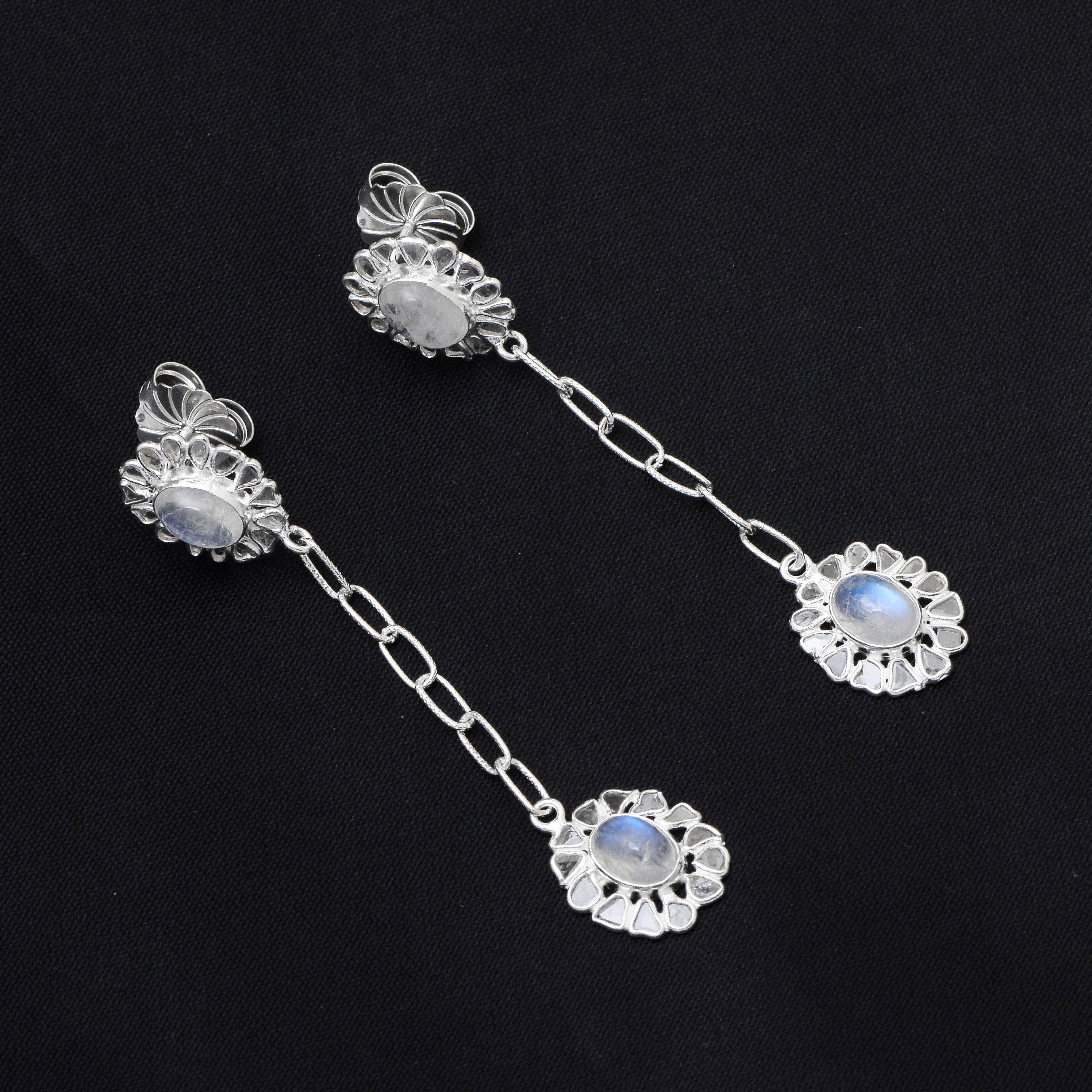 2.50 CTW Diamond Polki Moonstone Dangle Earrings