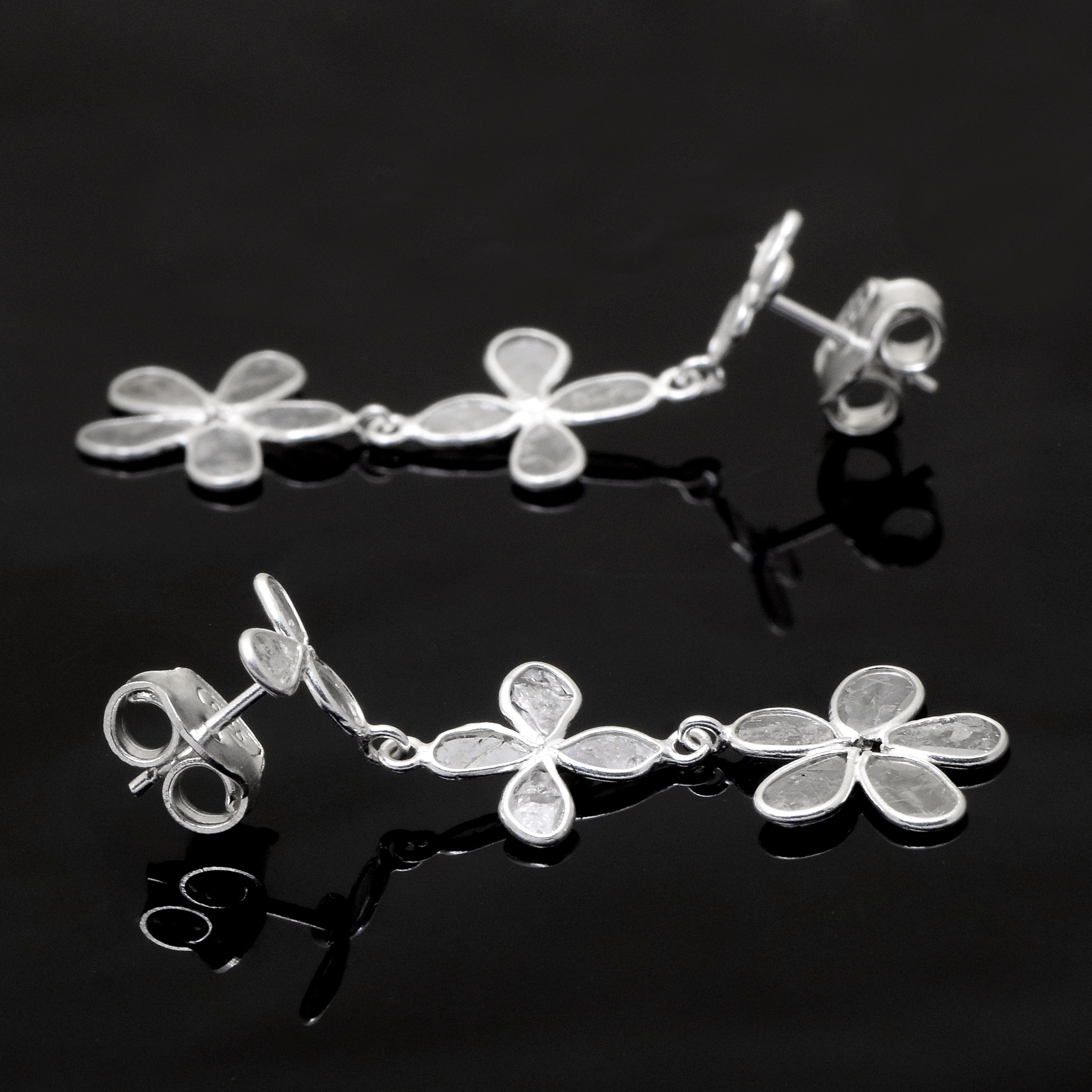 2 CTW Diamond Polki Floral Dangle Earrings