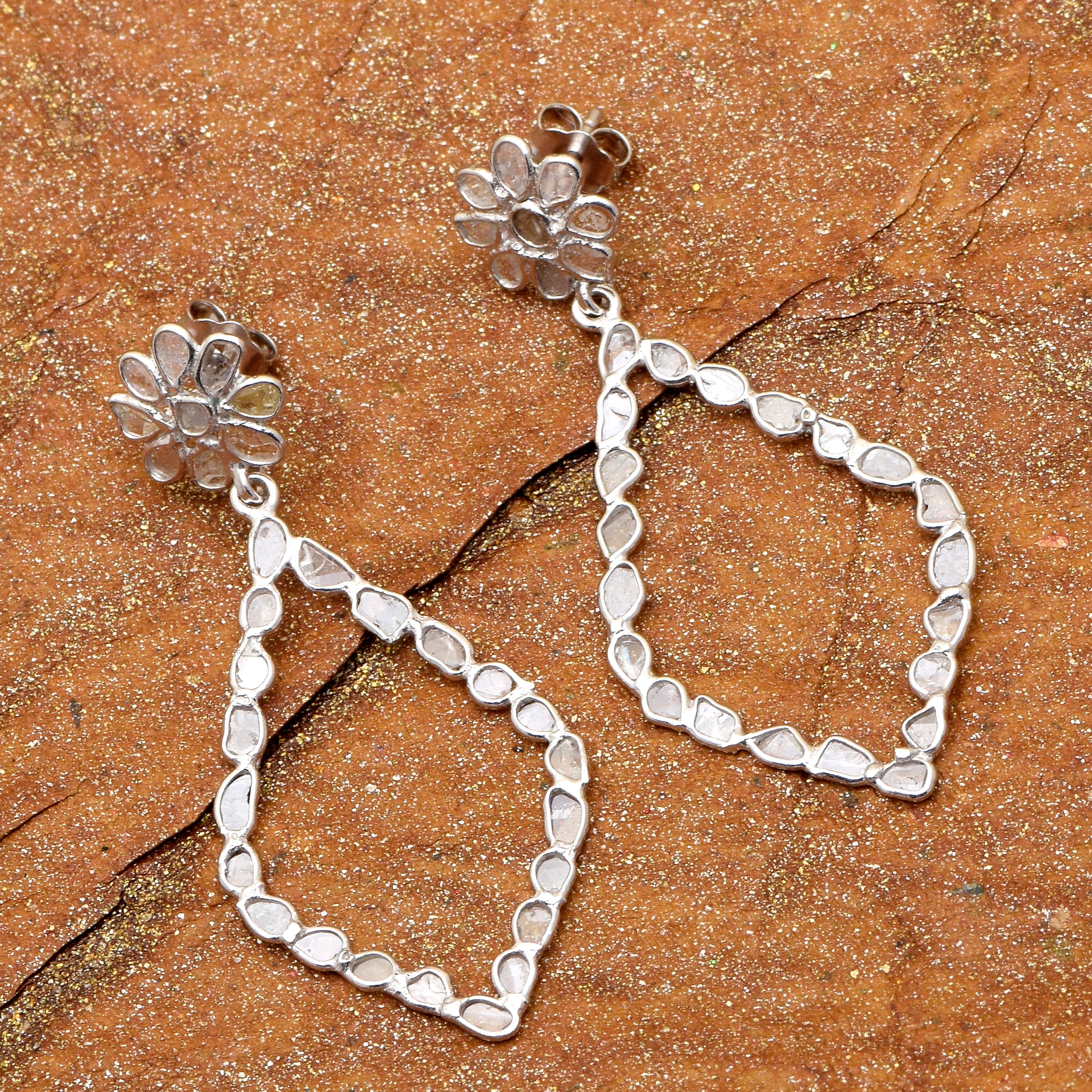 2.60 CTW Diamond Polki Dangle Earrings