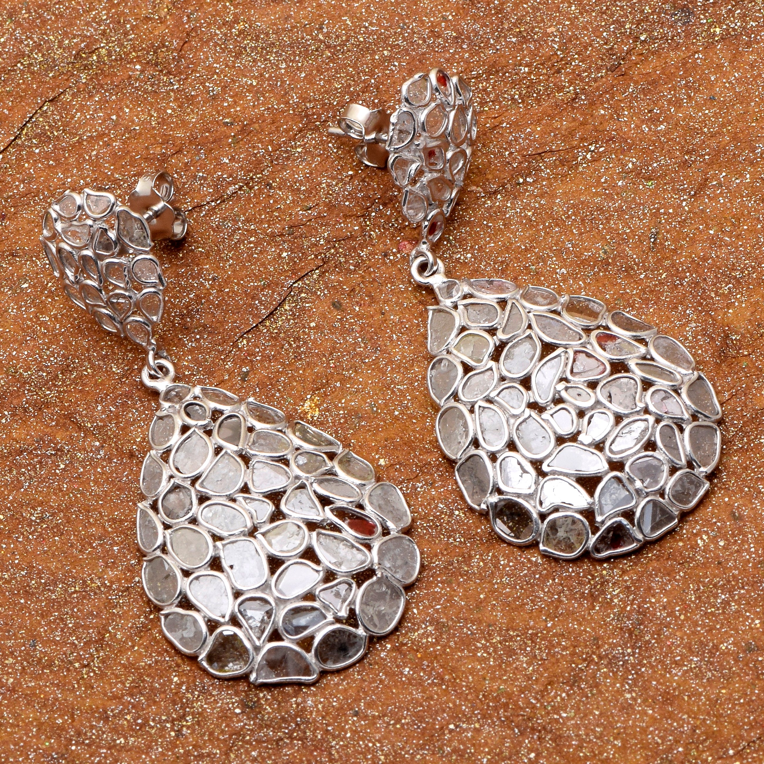 5 CTW Diamond Polki Pear Shaped Cluster Dangle Earrings