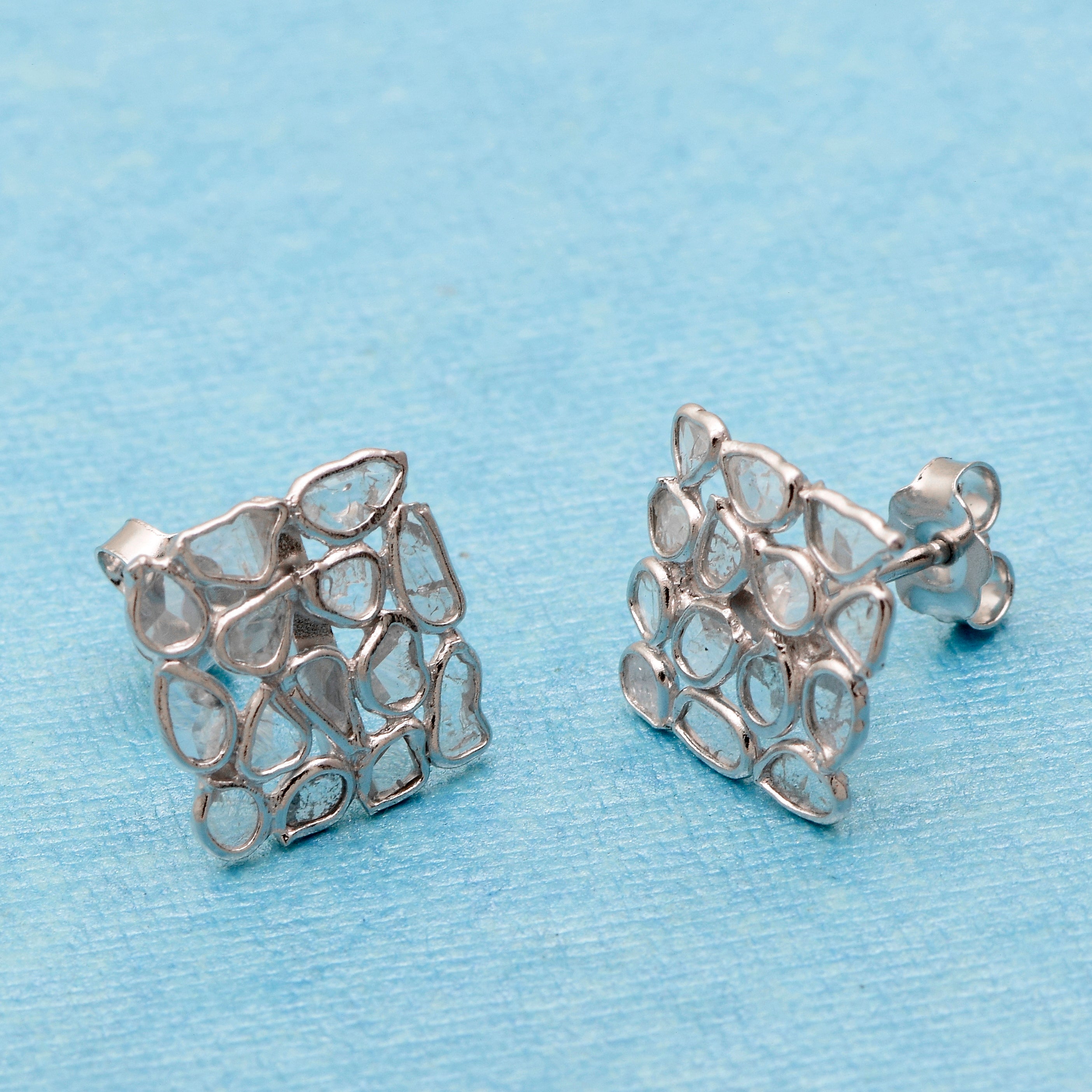 1 CTW Diamond Polki Square Studs