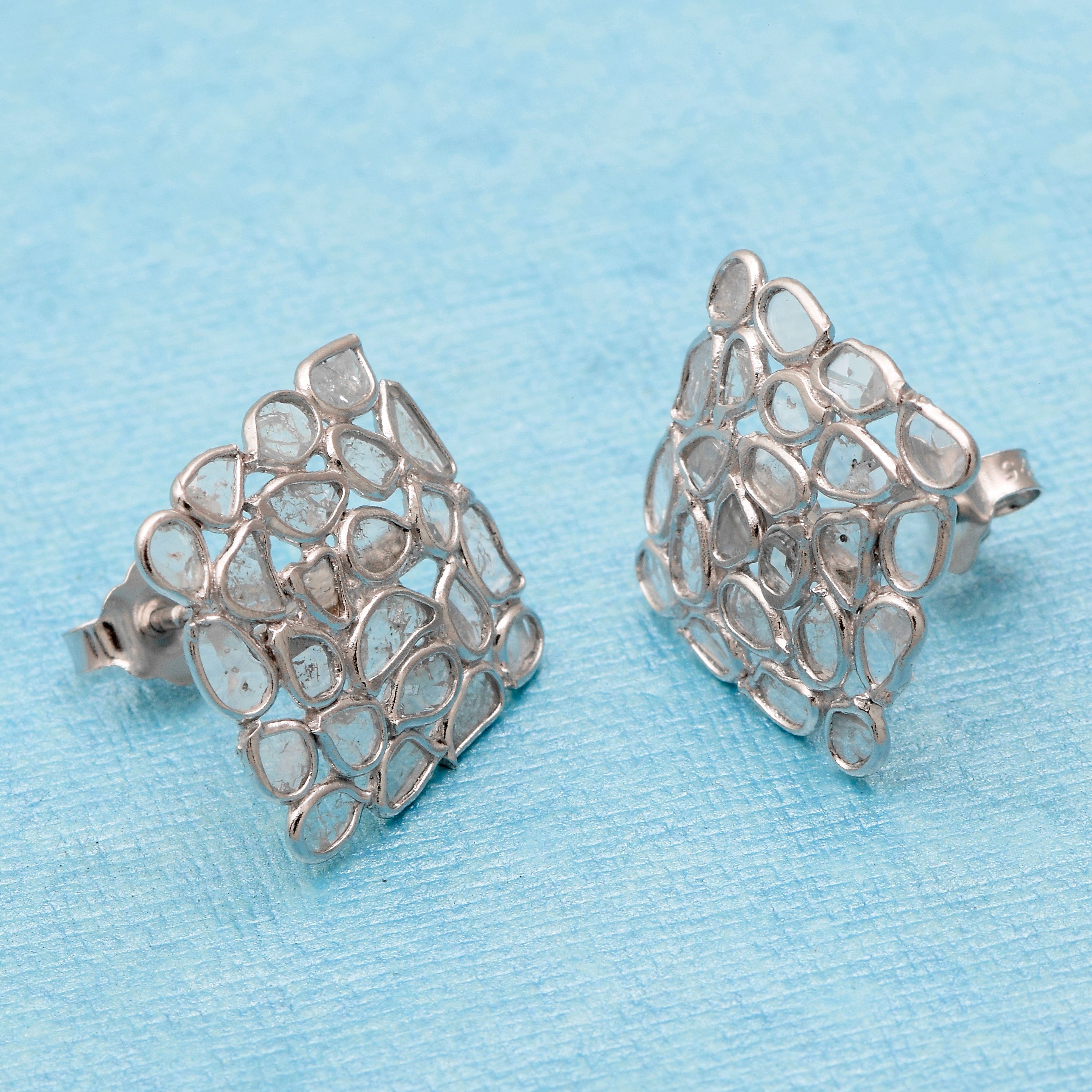 2 CTW Diamond Polki Square Studs