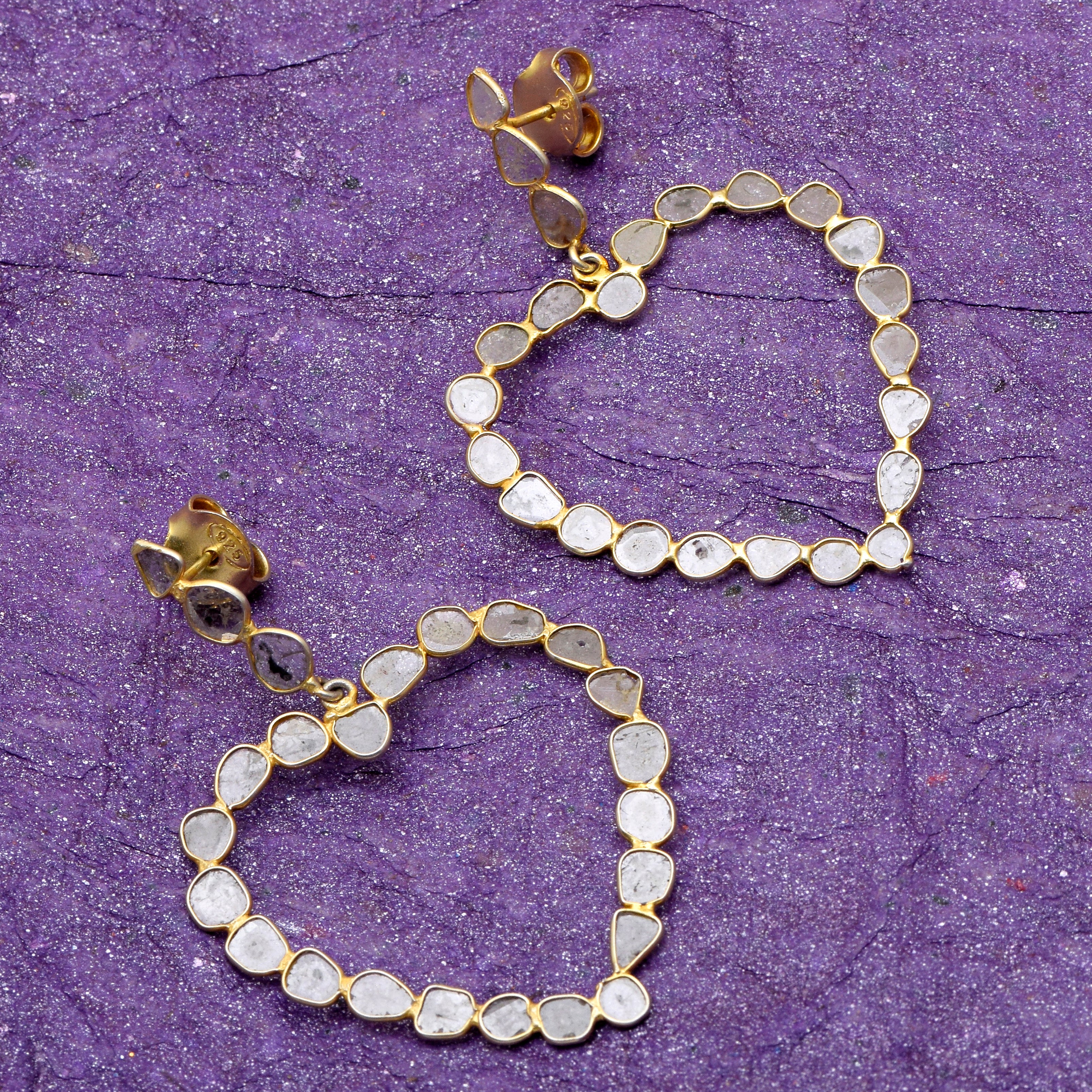 3.50 CTW Diamond Polki Heart Dangle Earrings