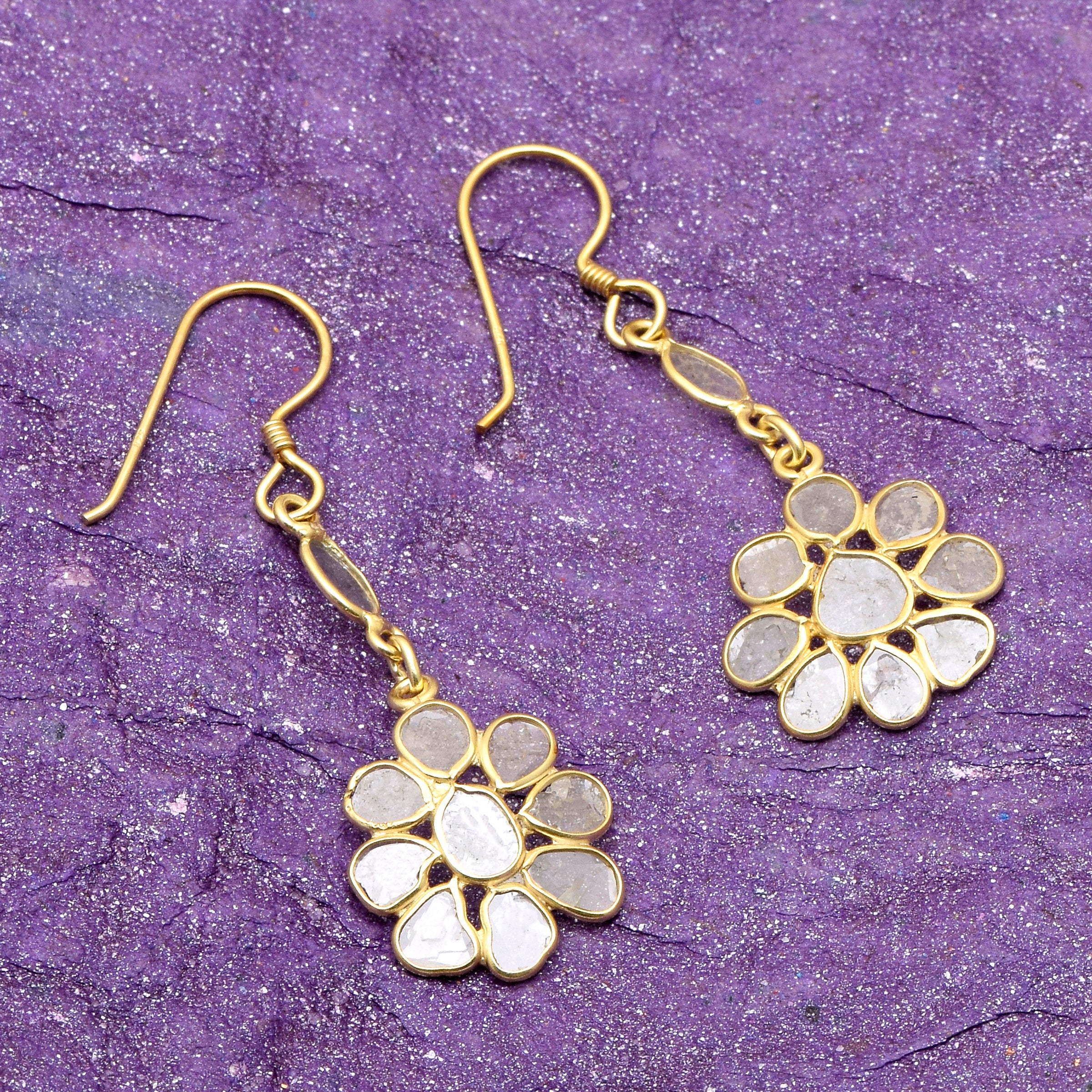 2.50 CTW Diamond Polki Floral Dangle Earrings