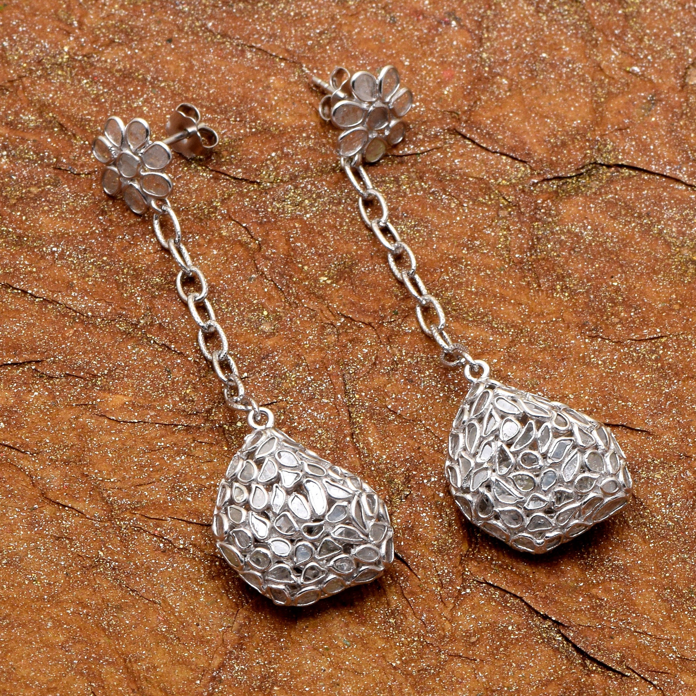 6.25 CTW Diamond Polki Long Dangle Chain Earrings