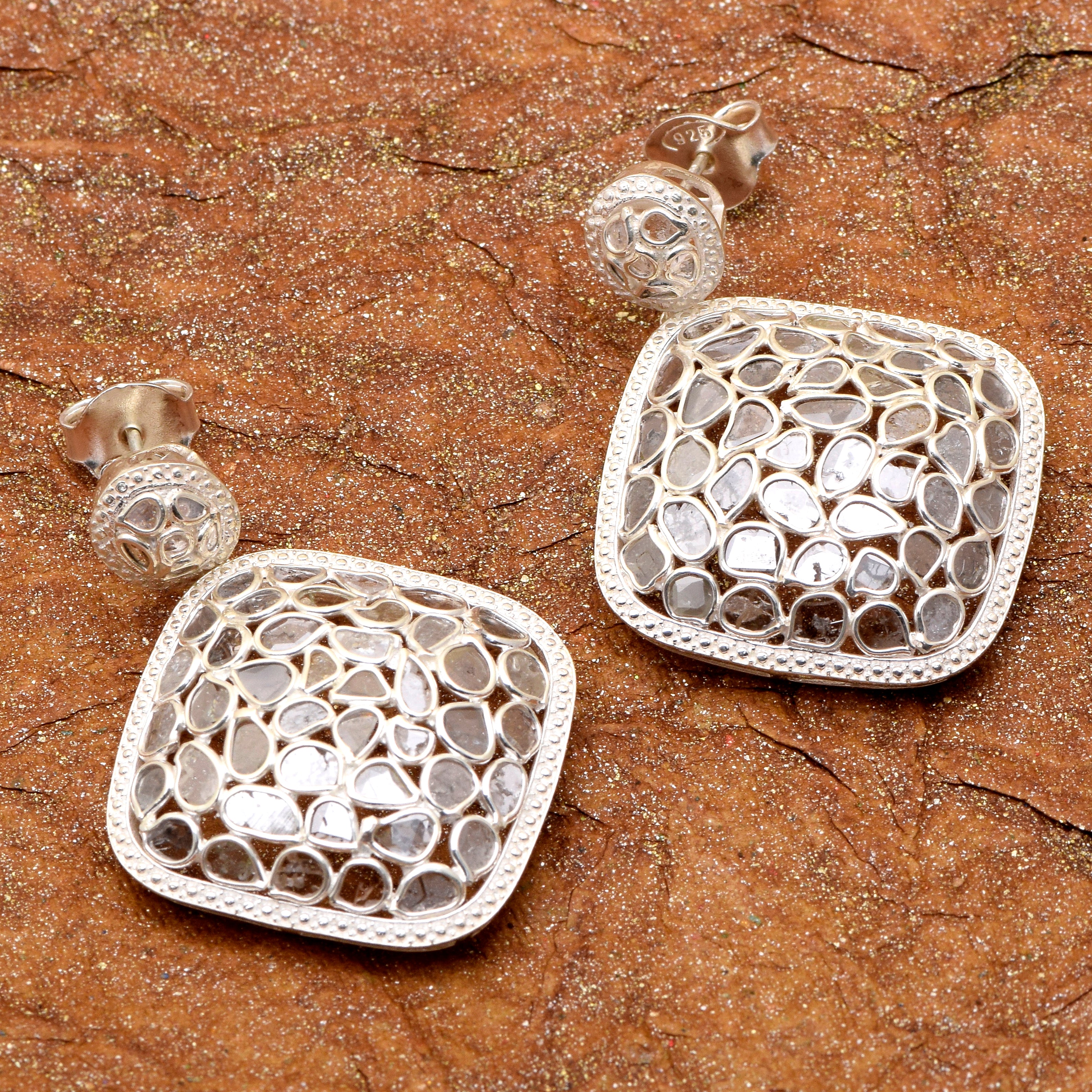 6.70 CTW Diamond Polki Square Dangle Earrings