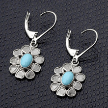 Load image into Gallery viewer, 2.50 CTW Diamond Polki Turquoise Floral Dangle Earrings
