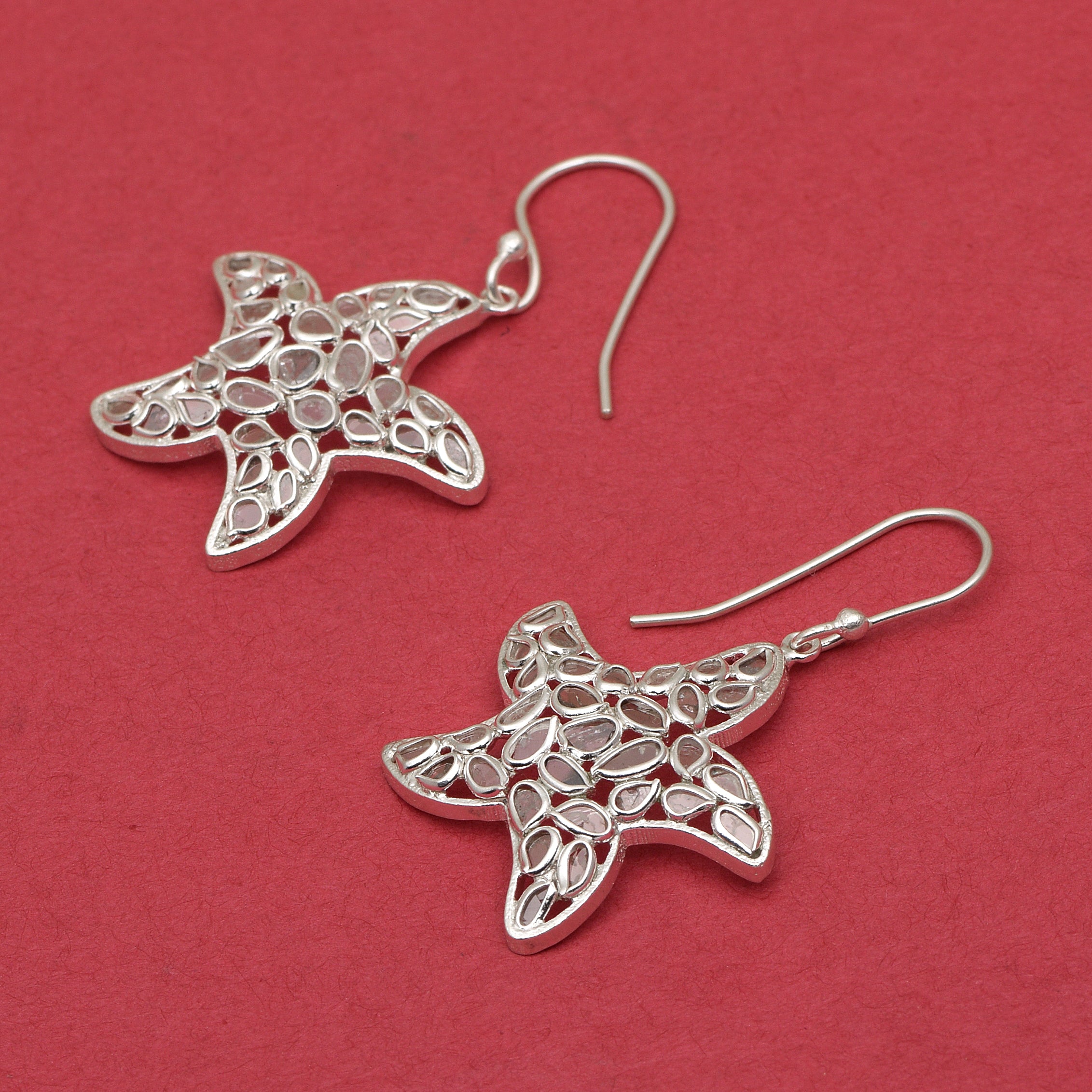 2 CTW Diamond Polki Starfish Earrings
