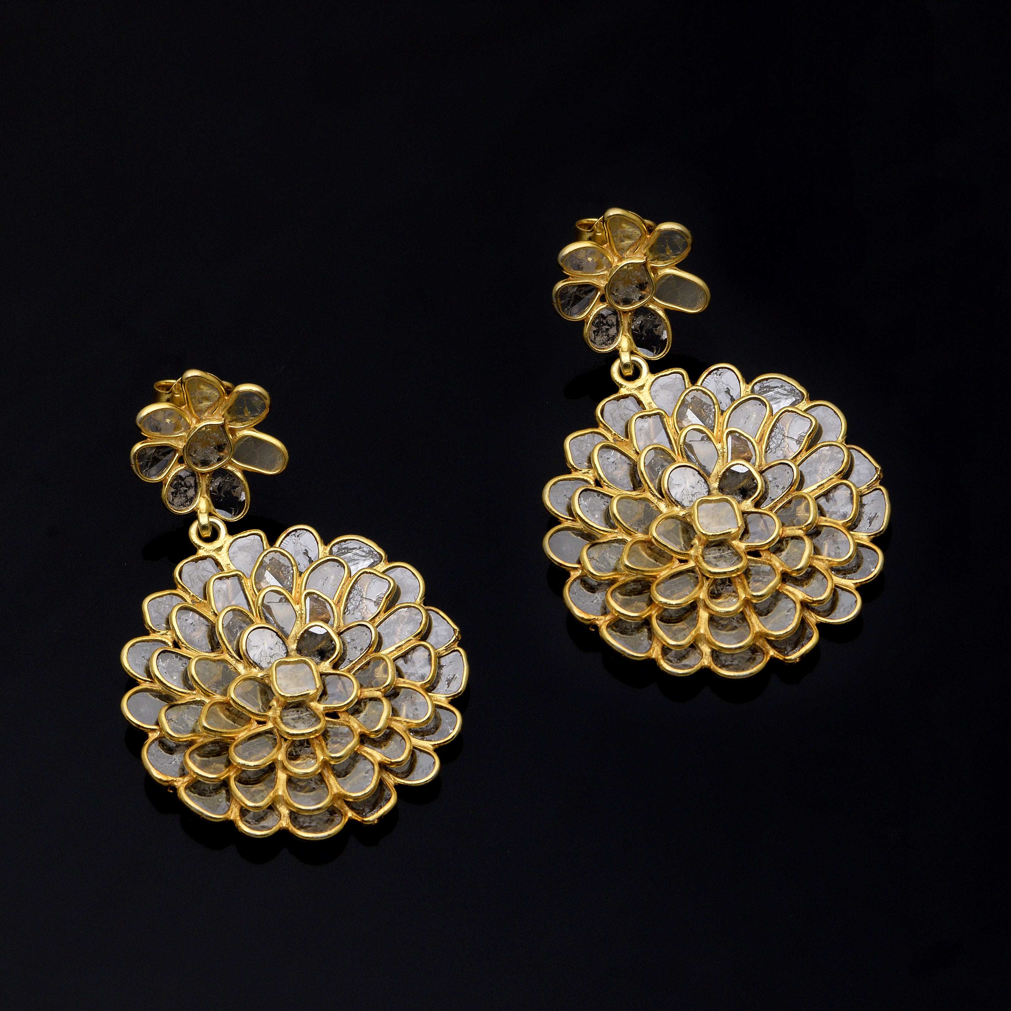 5 CTW Diamond Polki 3D Floral Earrings