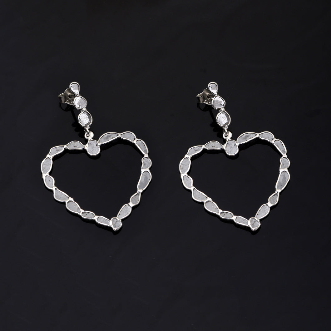 3.00 CTW Uncut Polki Diamond Love Heart Earrings