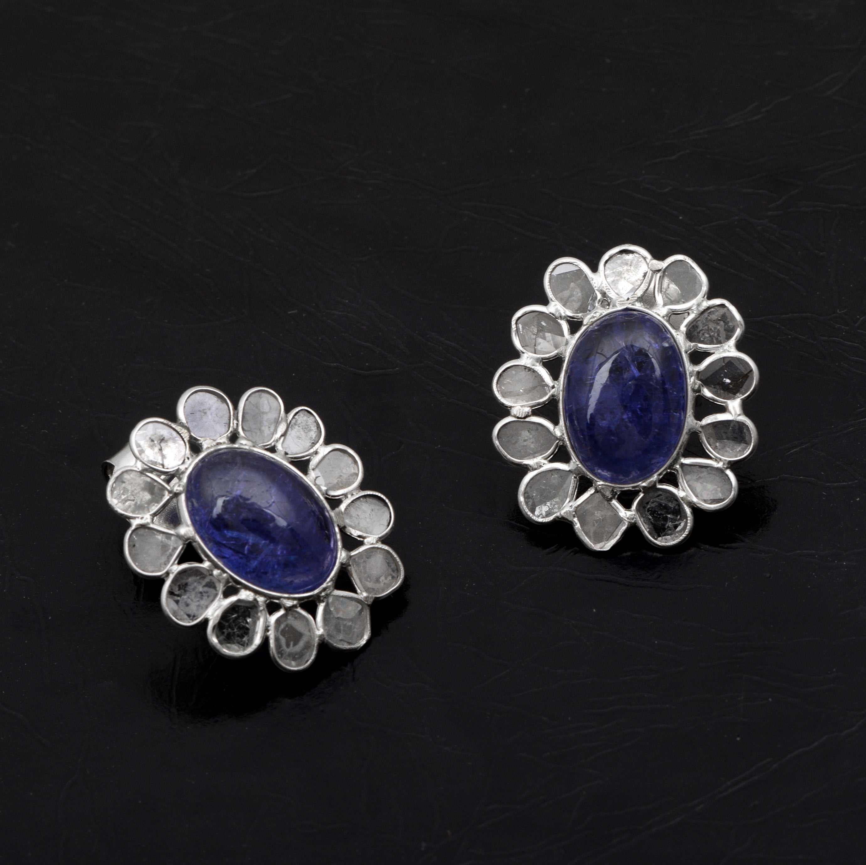 3 CTW Diamond Polki Tanzanite Stud Earrings