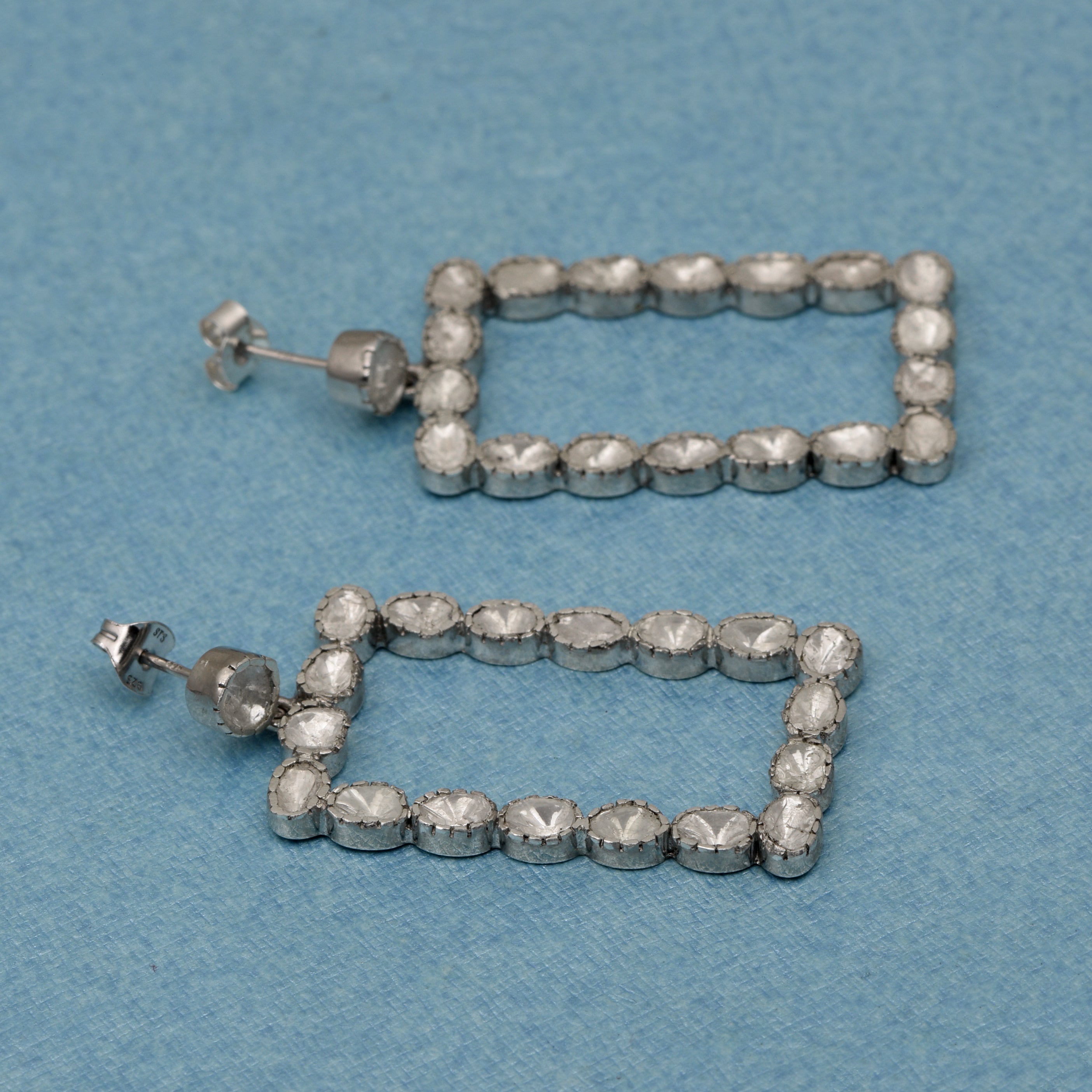 4.00 CTW Diamond Polki Rectangular Dangle Earrings