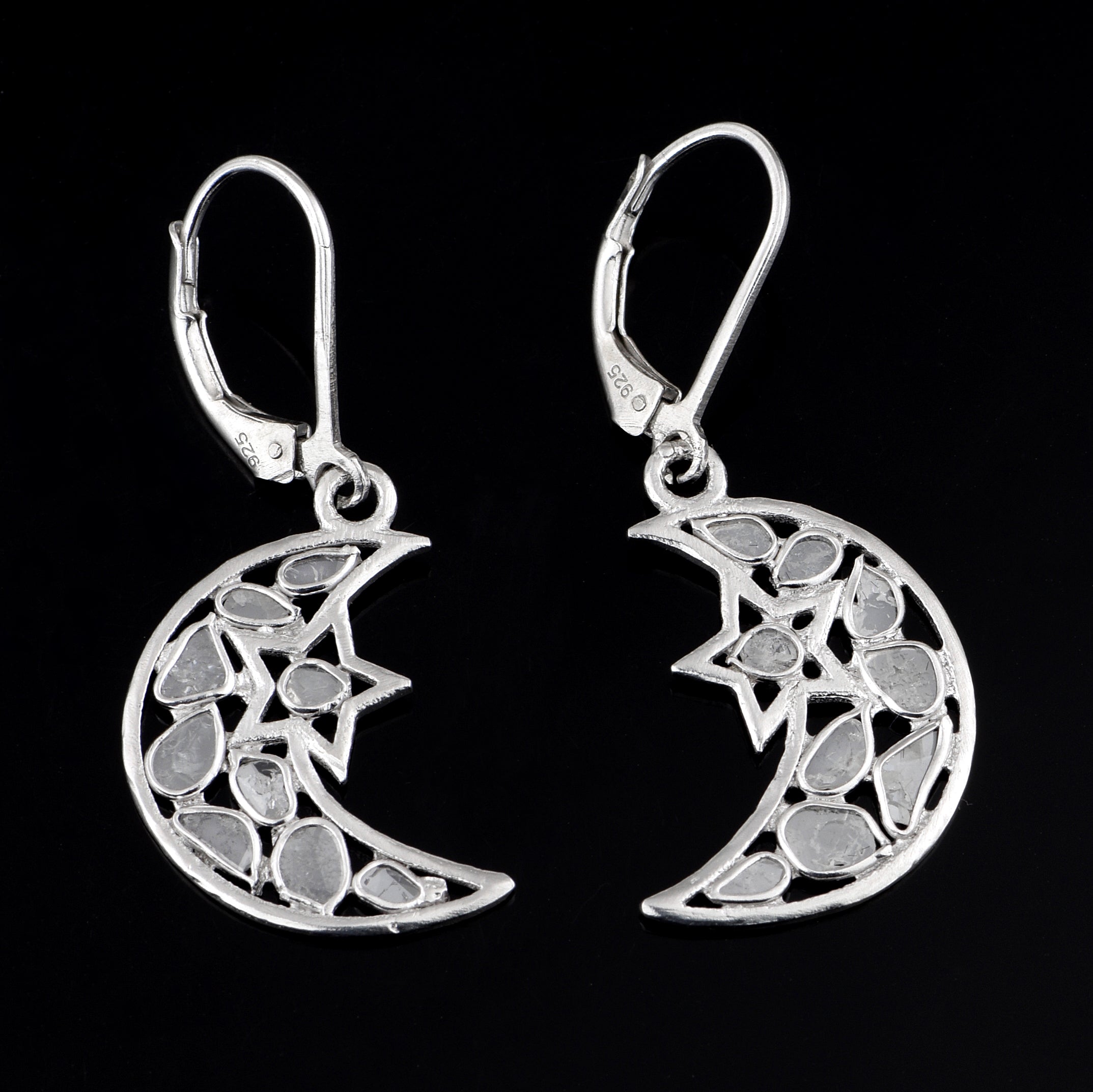 0.75 CTW Diamond Polki Moon Star Dangle Earrings