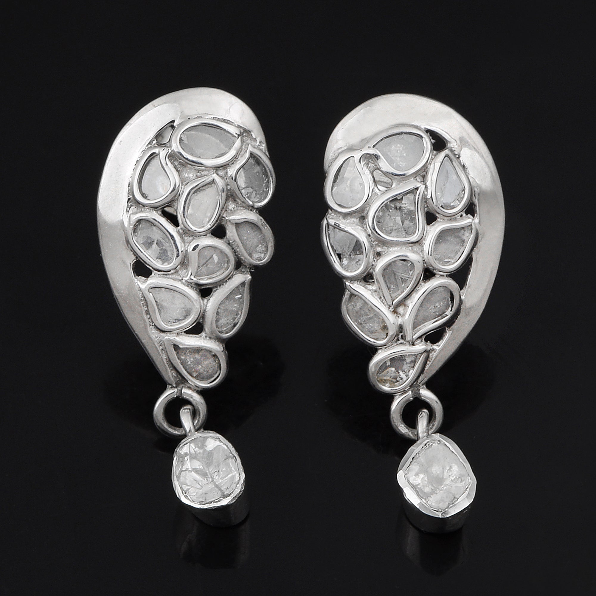 1 CTW Diamond Polki Half Heart Dangles Earrings