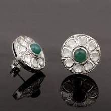 Load image into Gallery viewer, 1.50 CTW Diamond Polki Green Onyx Round Studs
