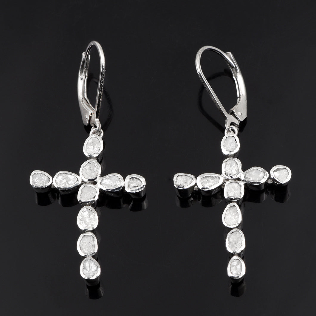 2.50 CTW Diamond Polki Cross Dangles Earrings