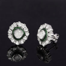 Load image into Gallery viewer, 1.50 CTW Diamond Polki Green Enamel Round Studs
