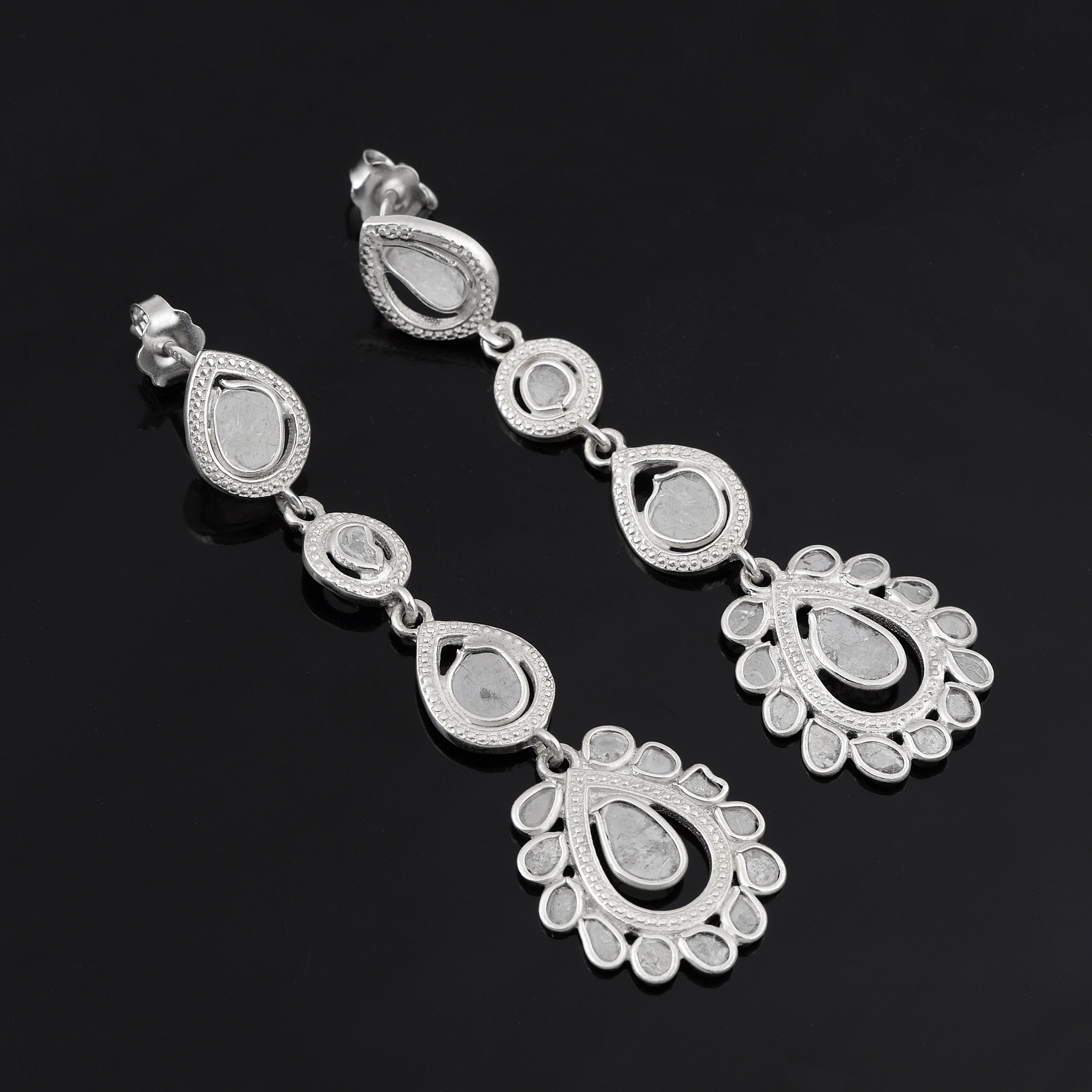2.70 CTW Diamond Polki Long Dangle Earrings