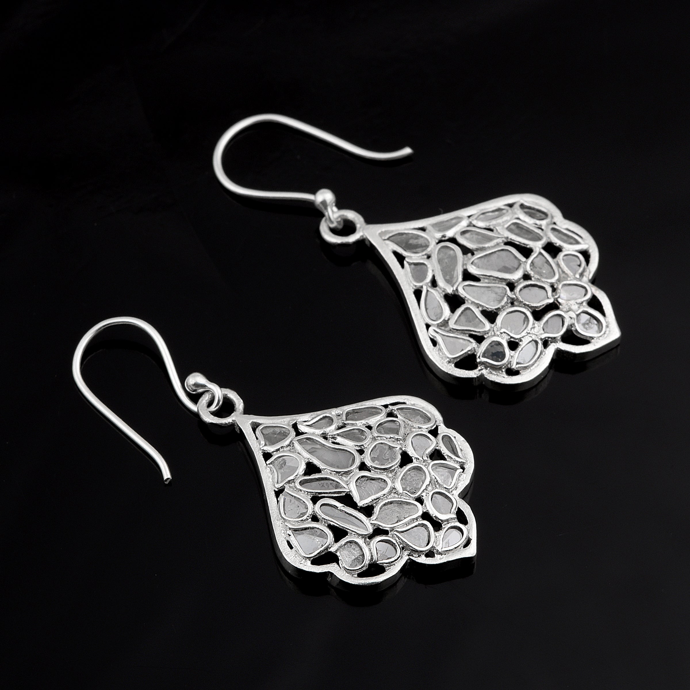 1 CTW Diamond Polki Leaf Dangles Earrings