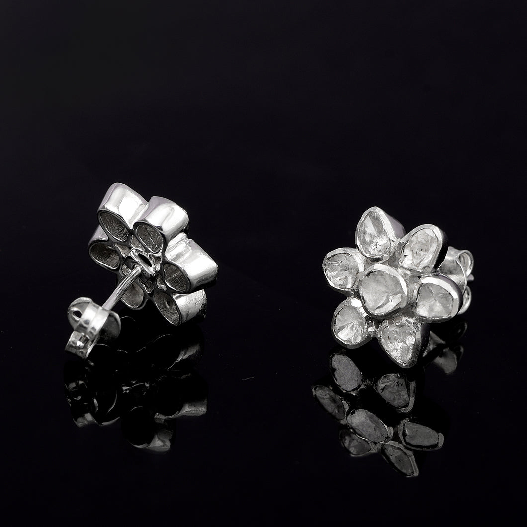 0.50 CTW Diamond Polki Flower Stud Earrings