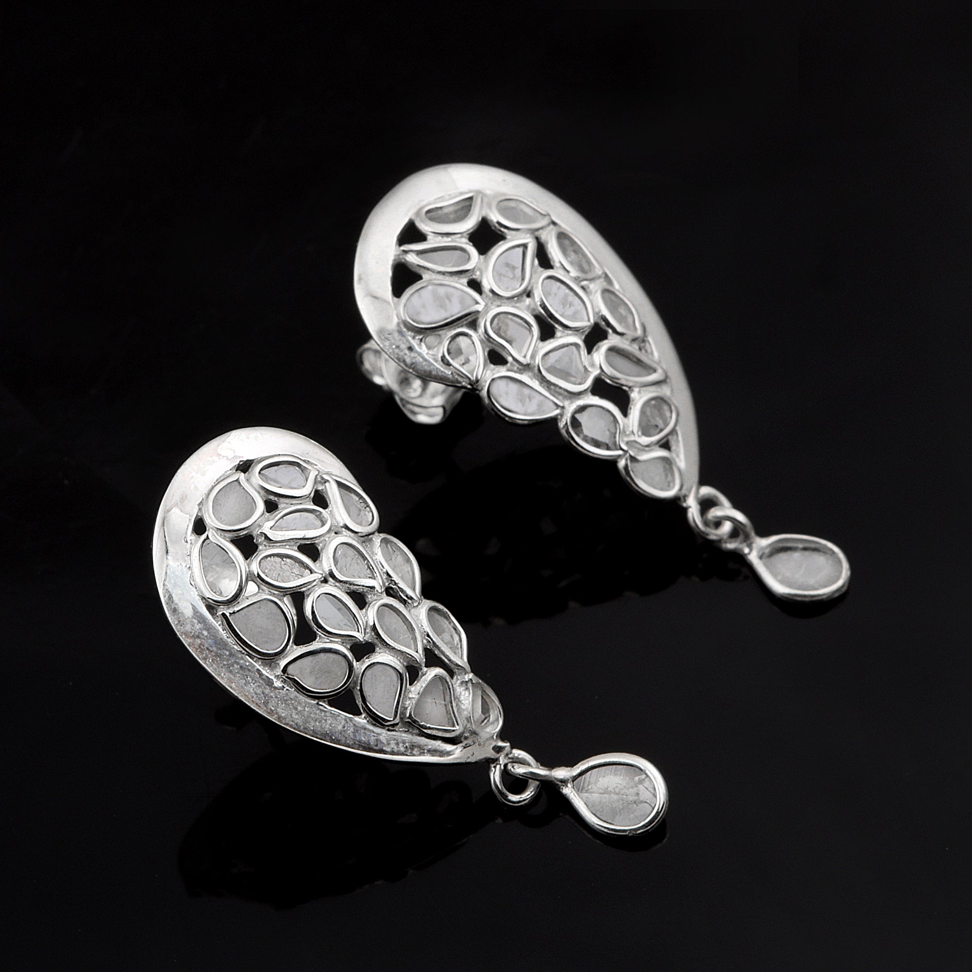 1 CTW Diamond Polki Half Heart Dangles Earrings