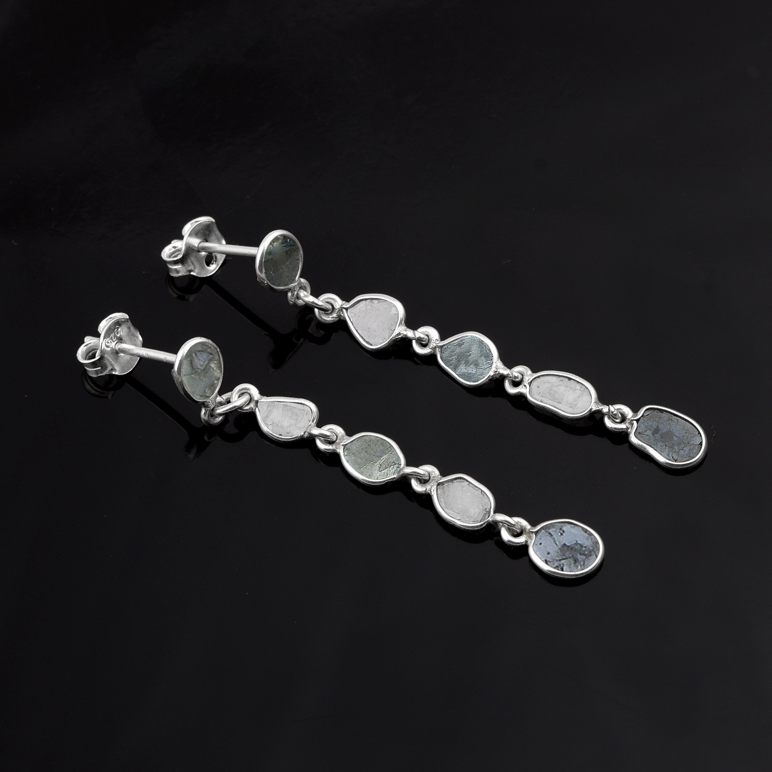 1 CTW Blue Diamond Polki Long Chain Thread Earrings