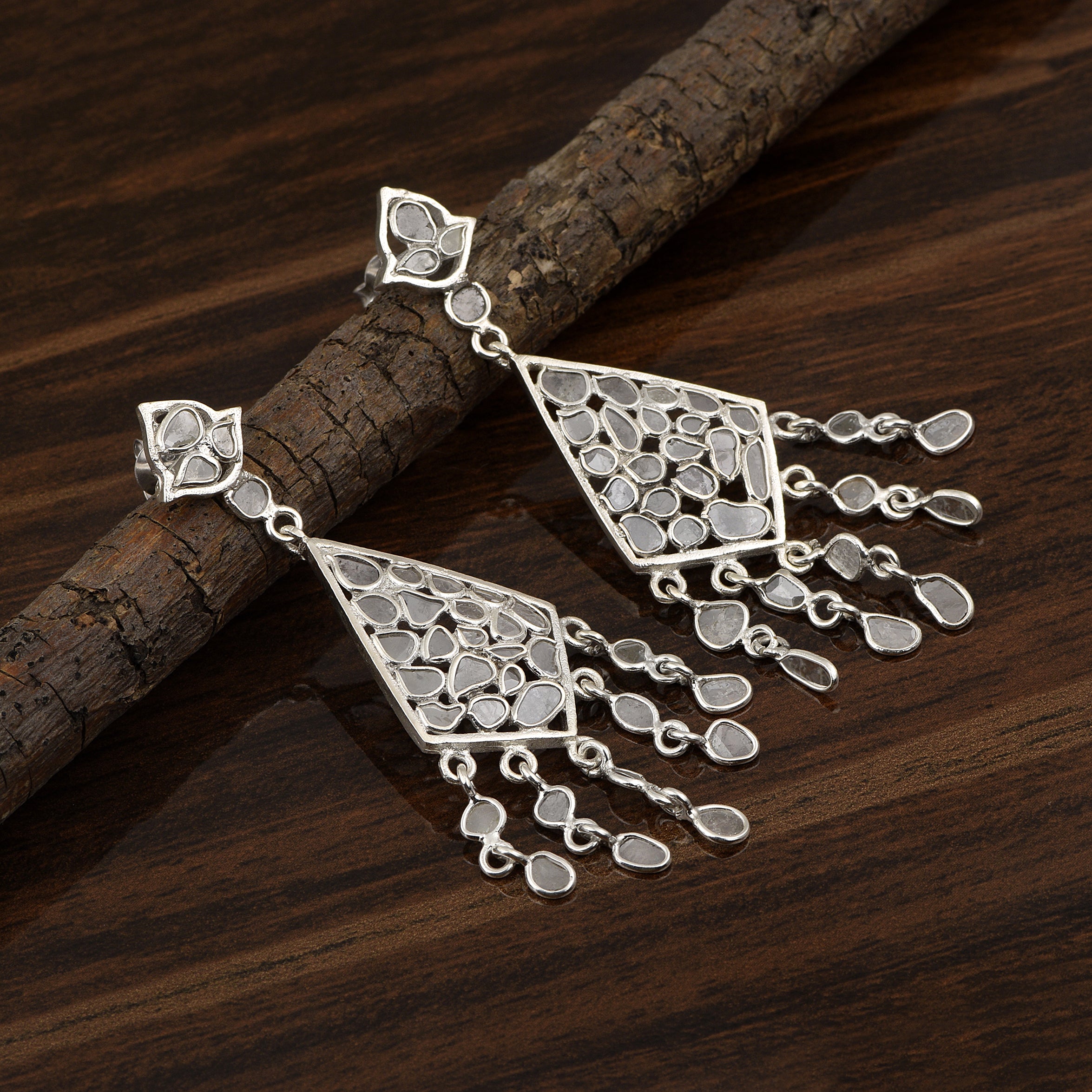 3.00 CTW Slice Polki Diamond Long Dangle Earrings