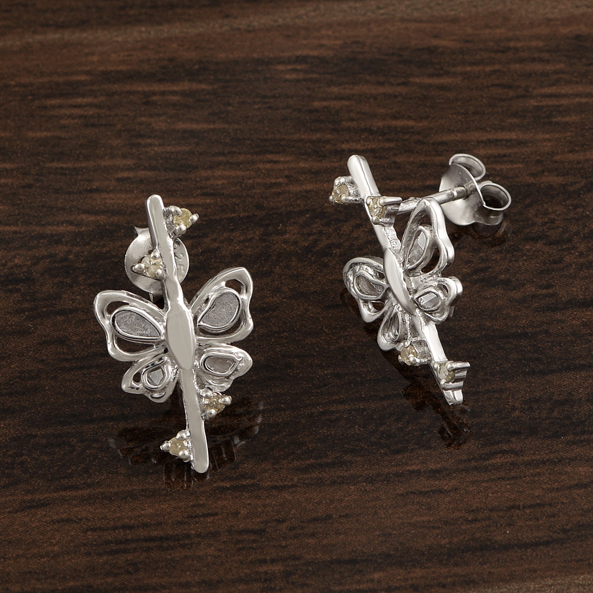 0.20 CTW Slice Polki Diamond Butterfly Earrings