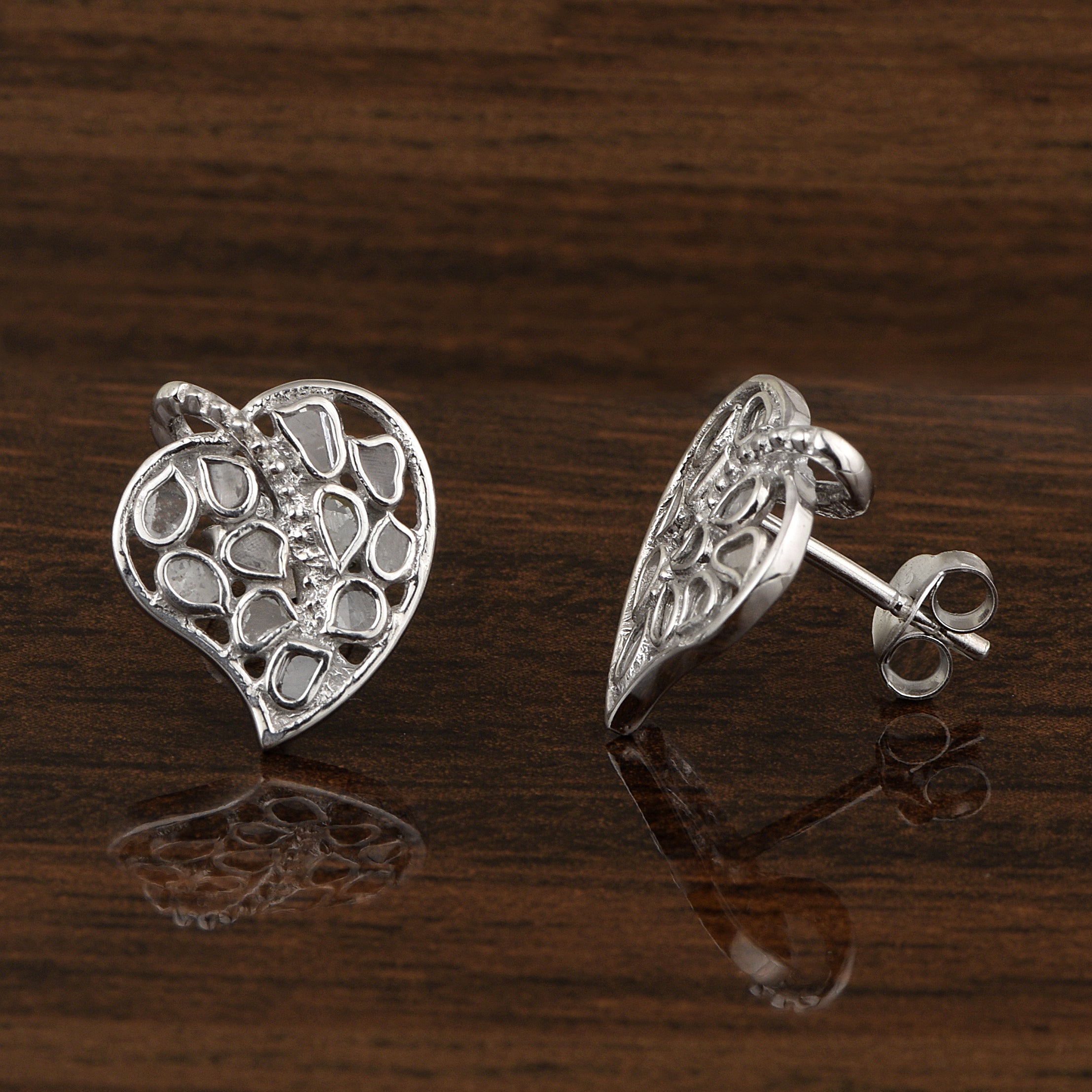 0.50 CTW Slice Polki Diamond Heart Earring