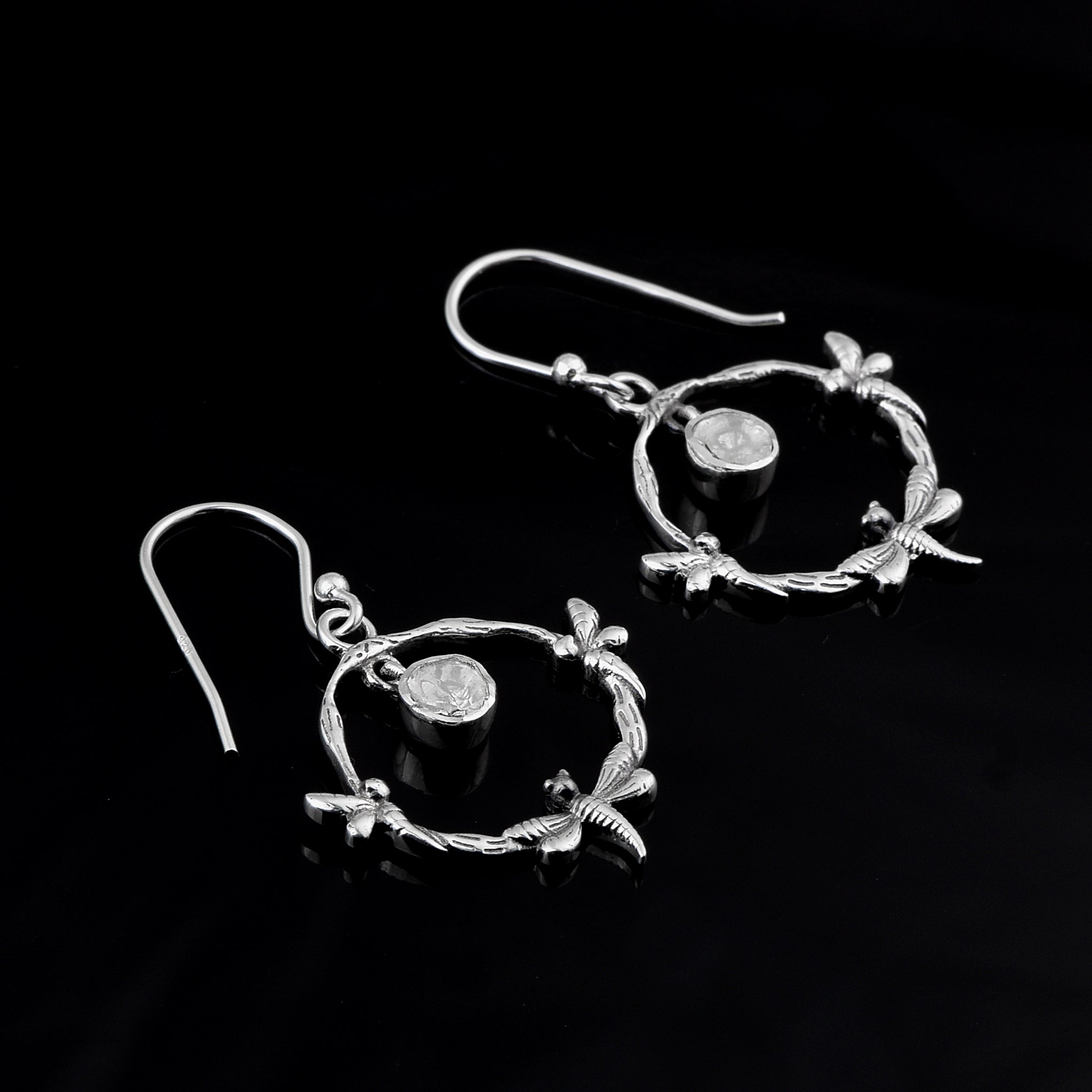 0.25 CTW Polki Diamond Drop Dragonfly Earrings