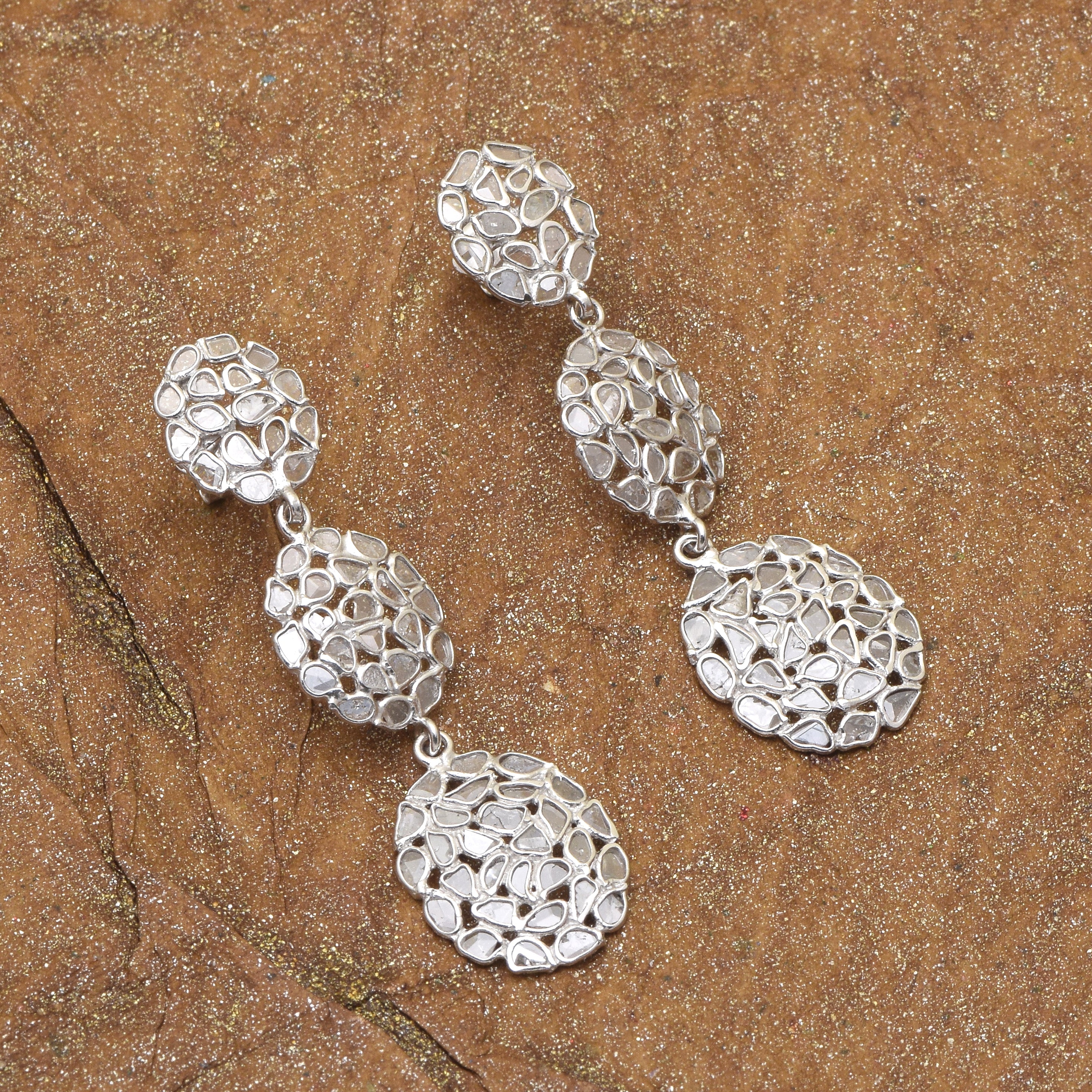 6 CTW Diamond Polki Long Chain Dangle Earrings