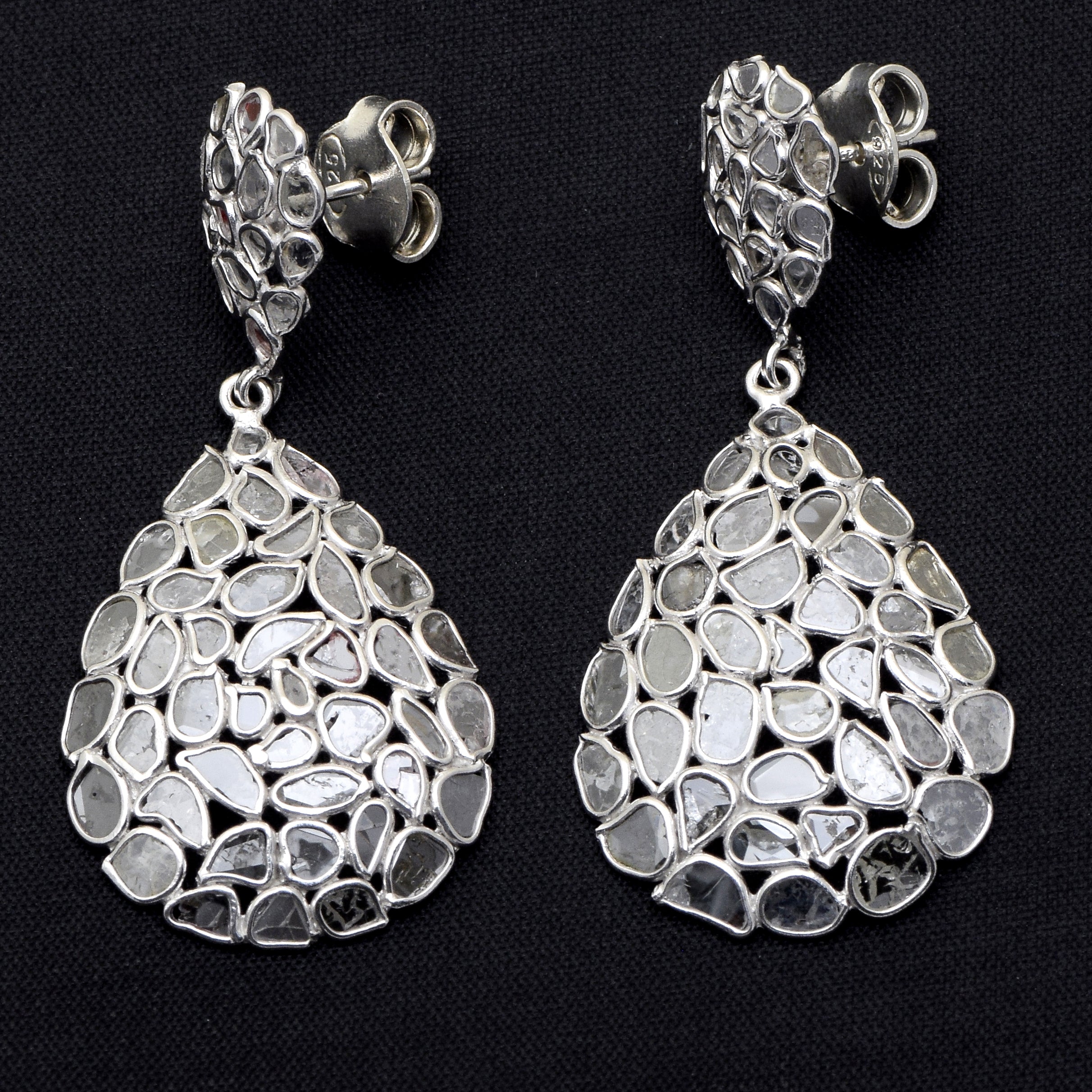 5 CTW Diamond Polki Pear Shaped Cluster Dangle Earrings