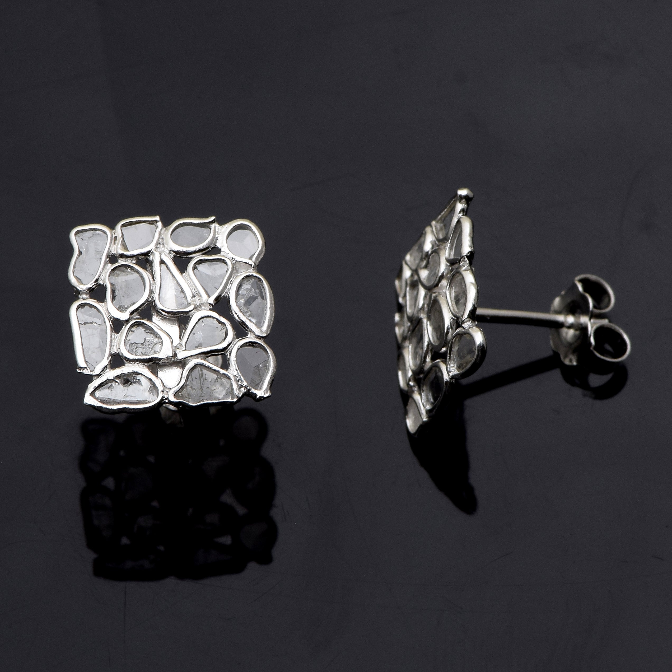 1 CTW Diamond Polki Square Studs