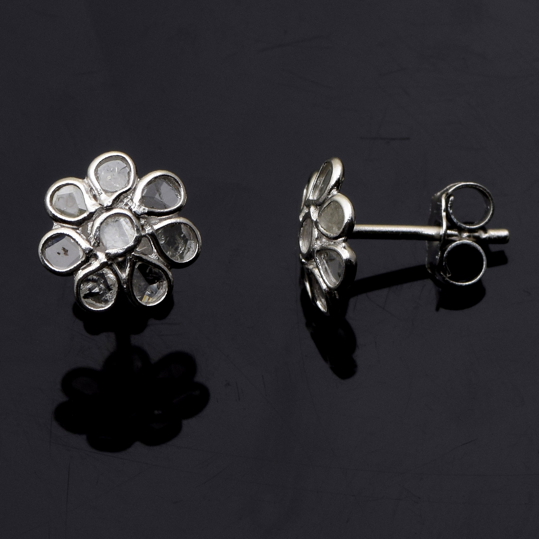 0.80 CTW Diamond Polki Floral Studs