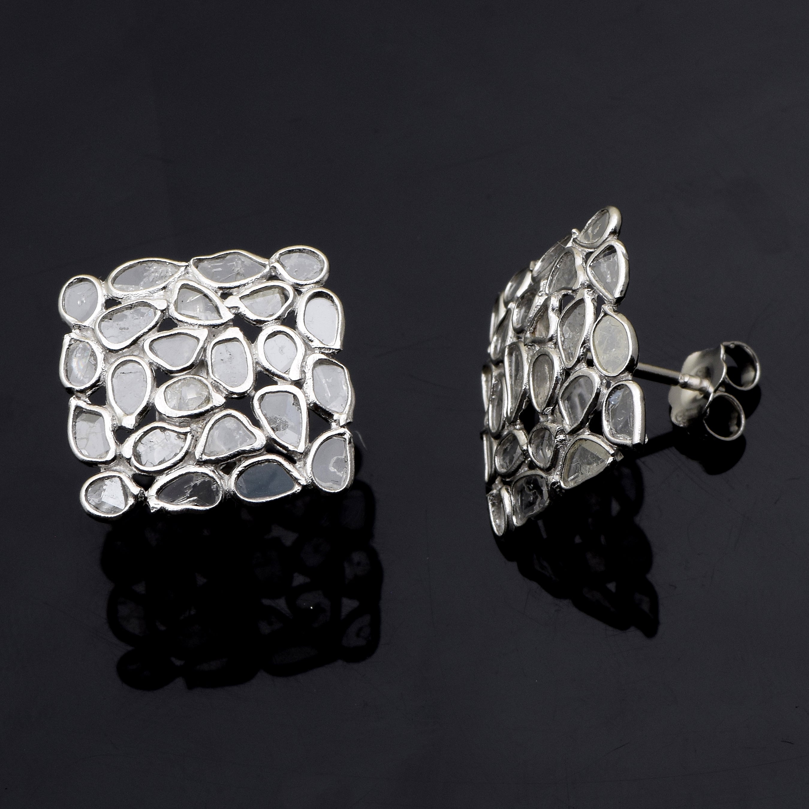 2 CTW Diamond Polki Square Studs