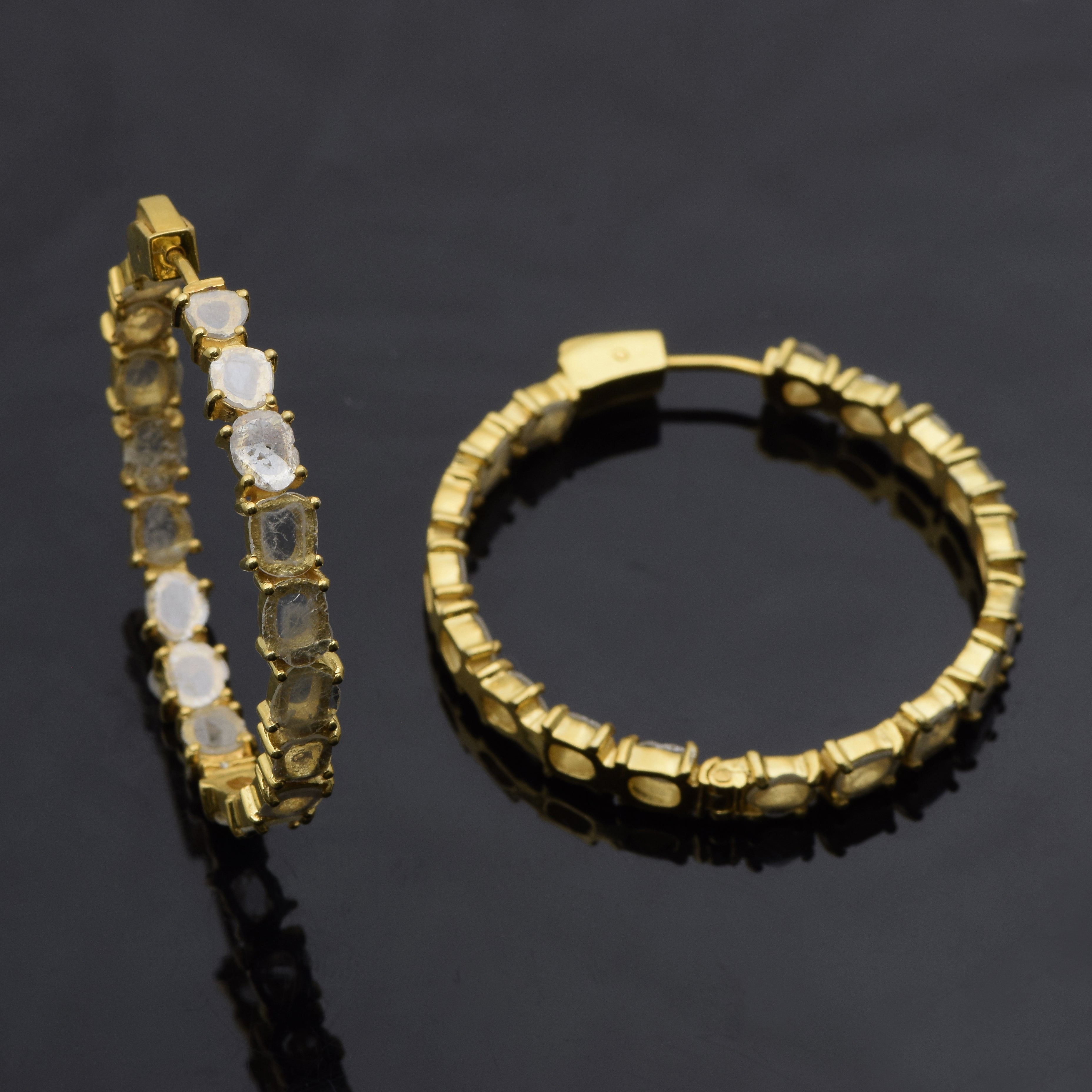 4.50 CTW Diamond Polki Hoop Dangle Earrings