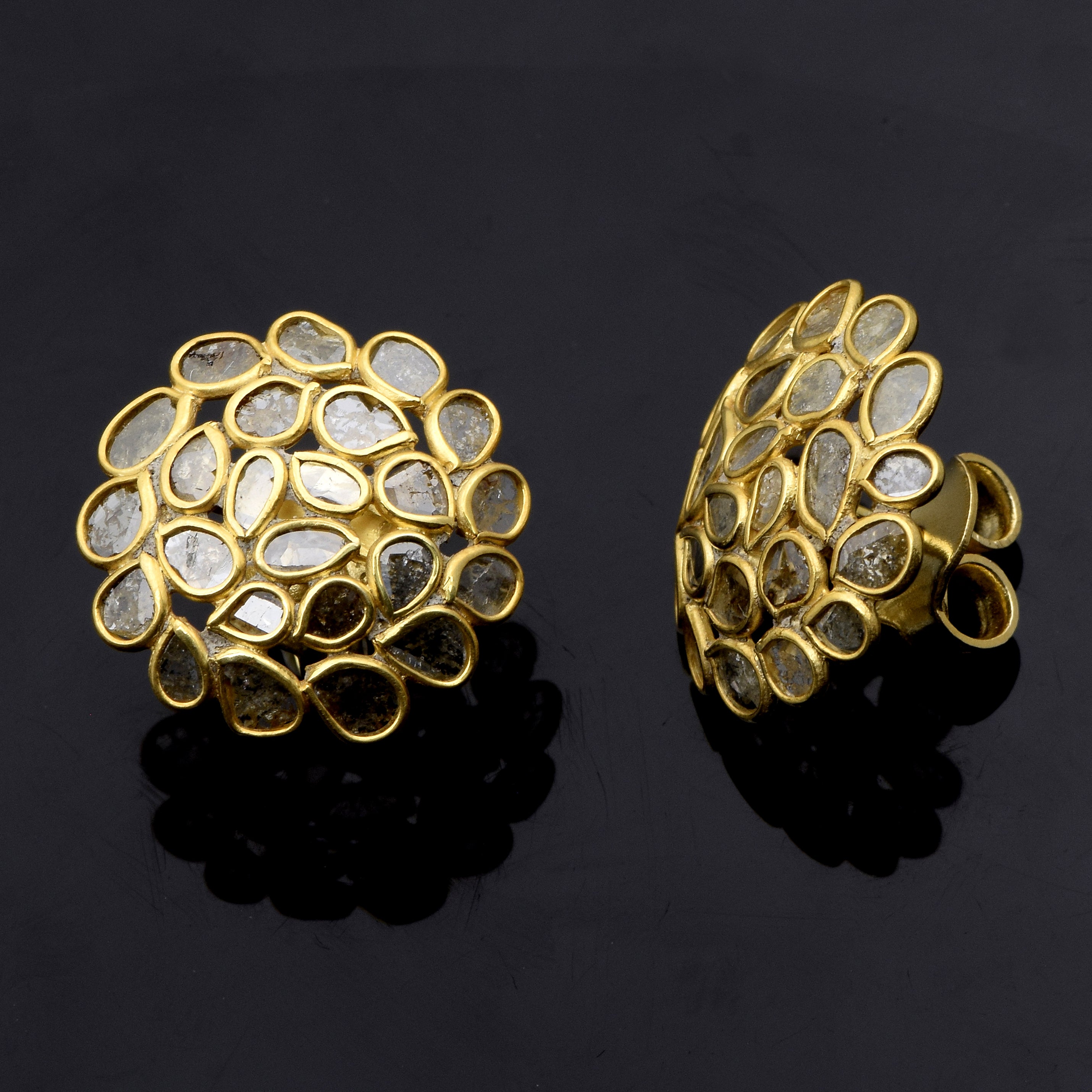 2.20 CTW Diamond Polki Floral Studs