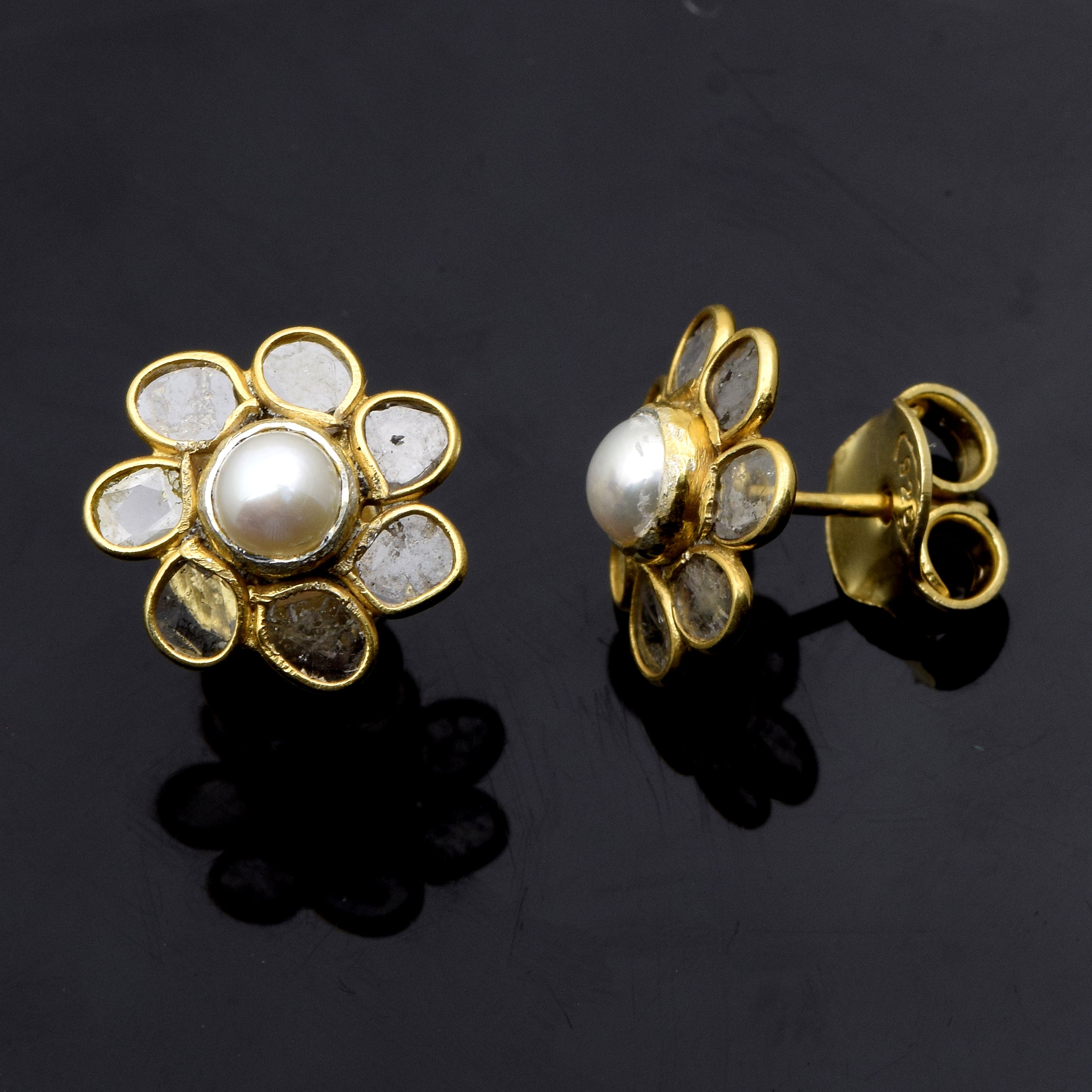 1.60 CTW Diamond Polki Pearl Studs